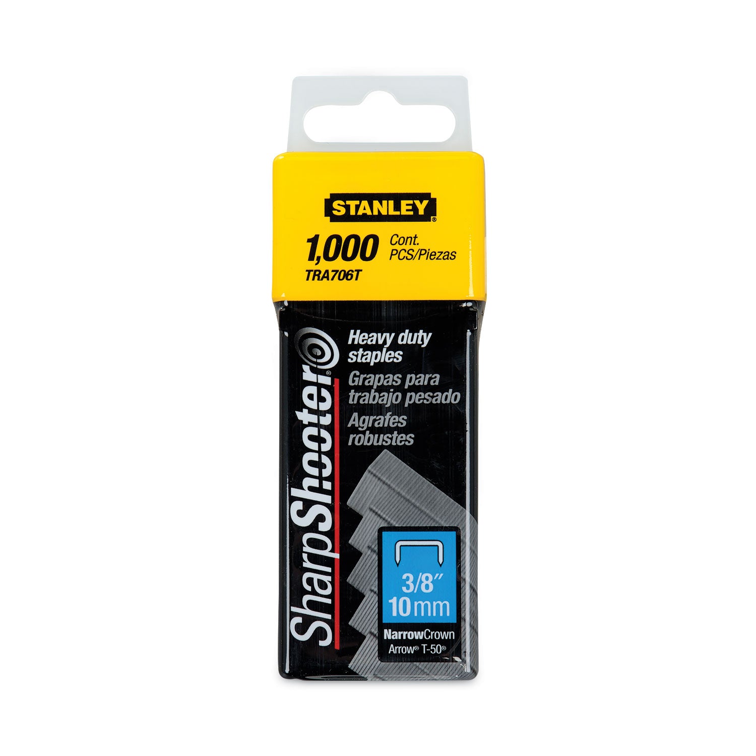 SharpShooter Heavy-Duty Tacker Staples, 0.38" Leg, 0.5" Crown, Steel, 1,000/Box - 