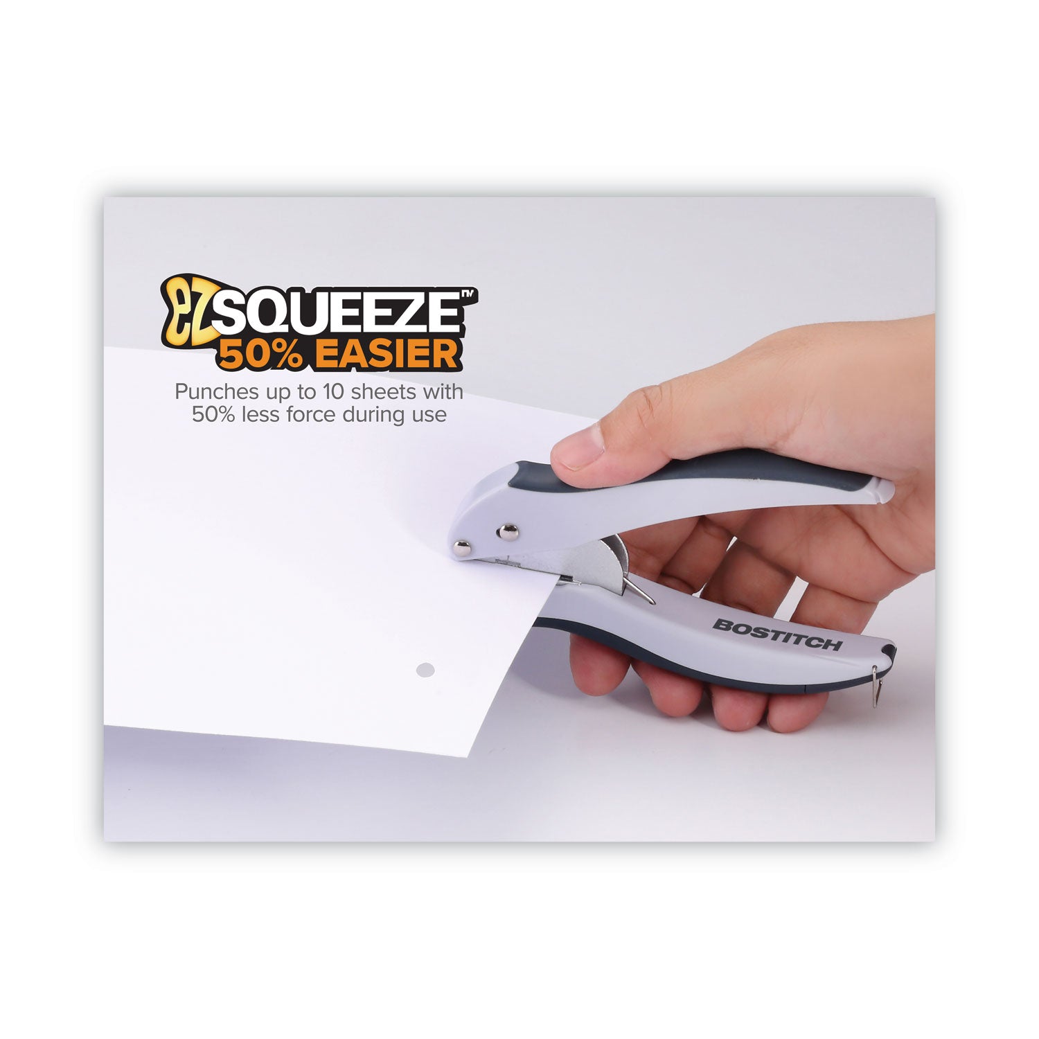 10-Sheet EZ Squeeze One-Hole Punch, 1/4" Hole, Gray - 