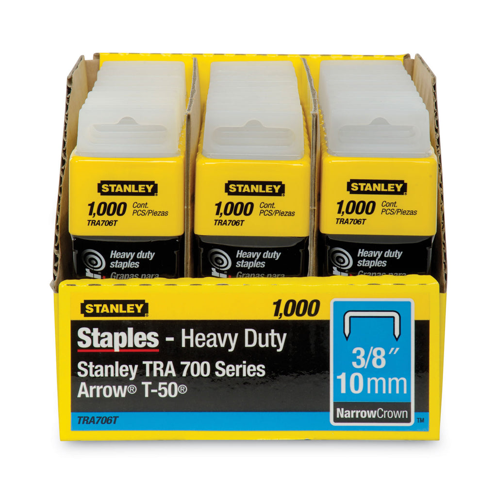 SharpShooter Heavy-Duty Tacker Staples, 0.38" Leg, 0.5" Crown, Steel, 1,000/Box - 