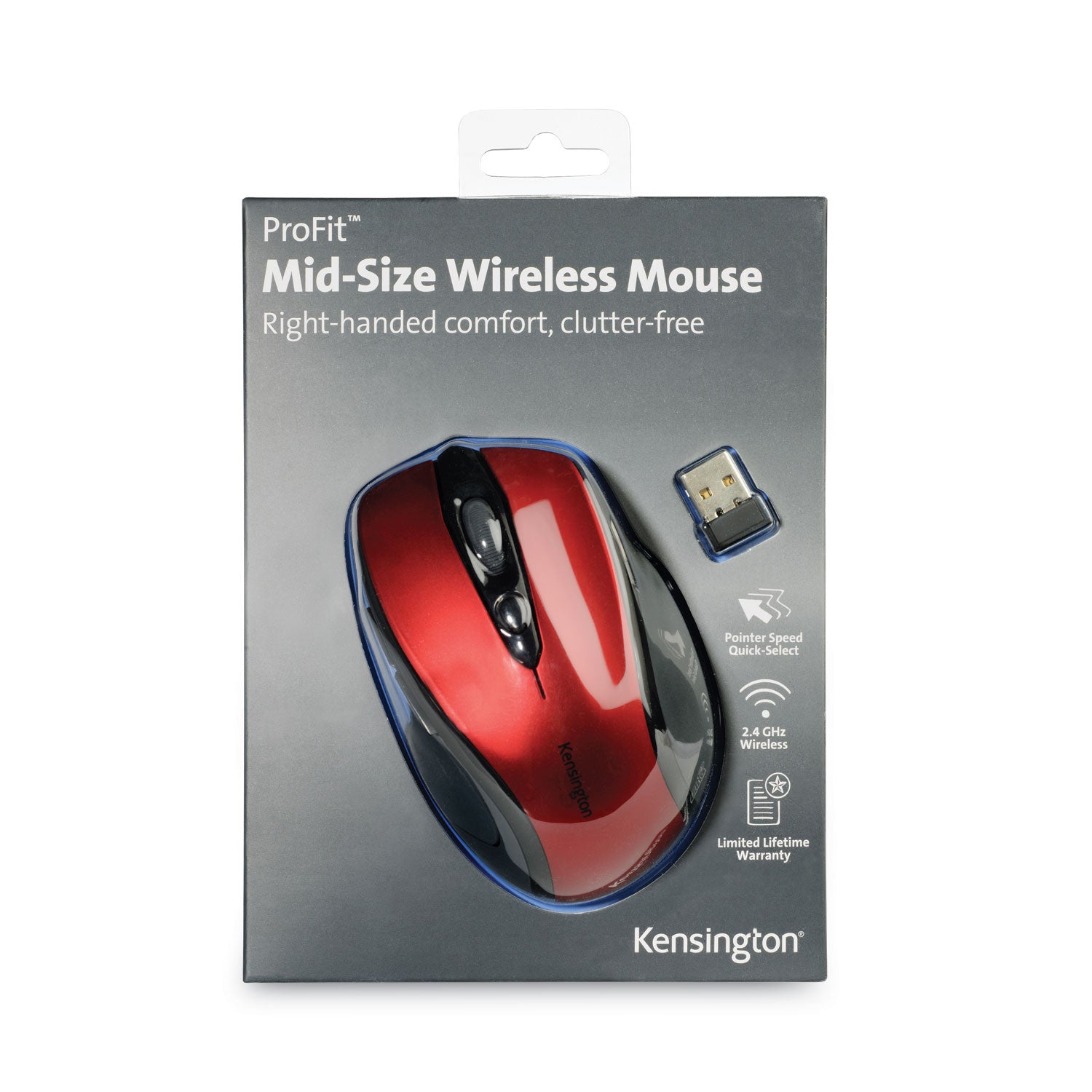 Pro Fit Mid-Size Wireless Mouse, 2.4 GHz Frequency/30 ft Wireless Range, Right Hand Use, Ruby Red - 