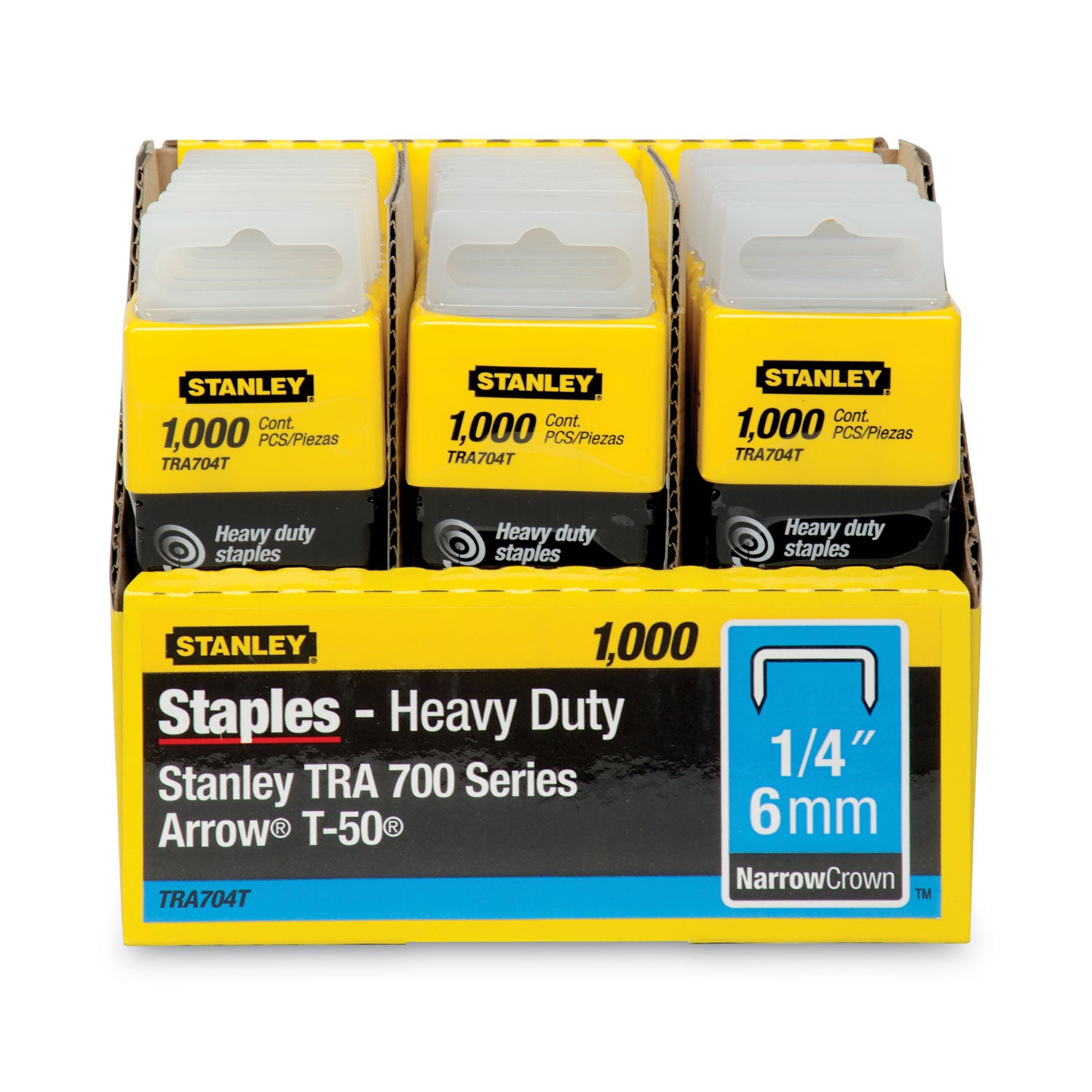 SharpShooter Heavy-Duty Tacker Staples, 0.25" Leg, 0.5" Crown, Steel, 1,000/Box - 