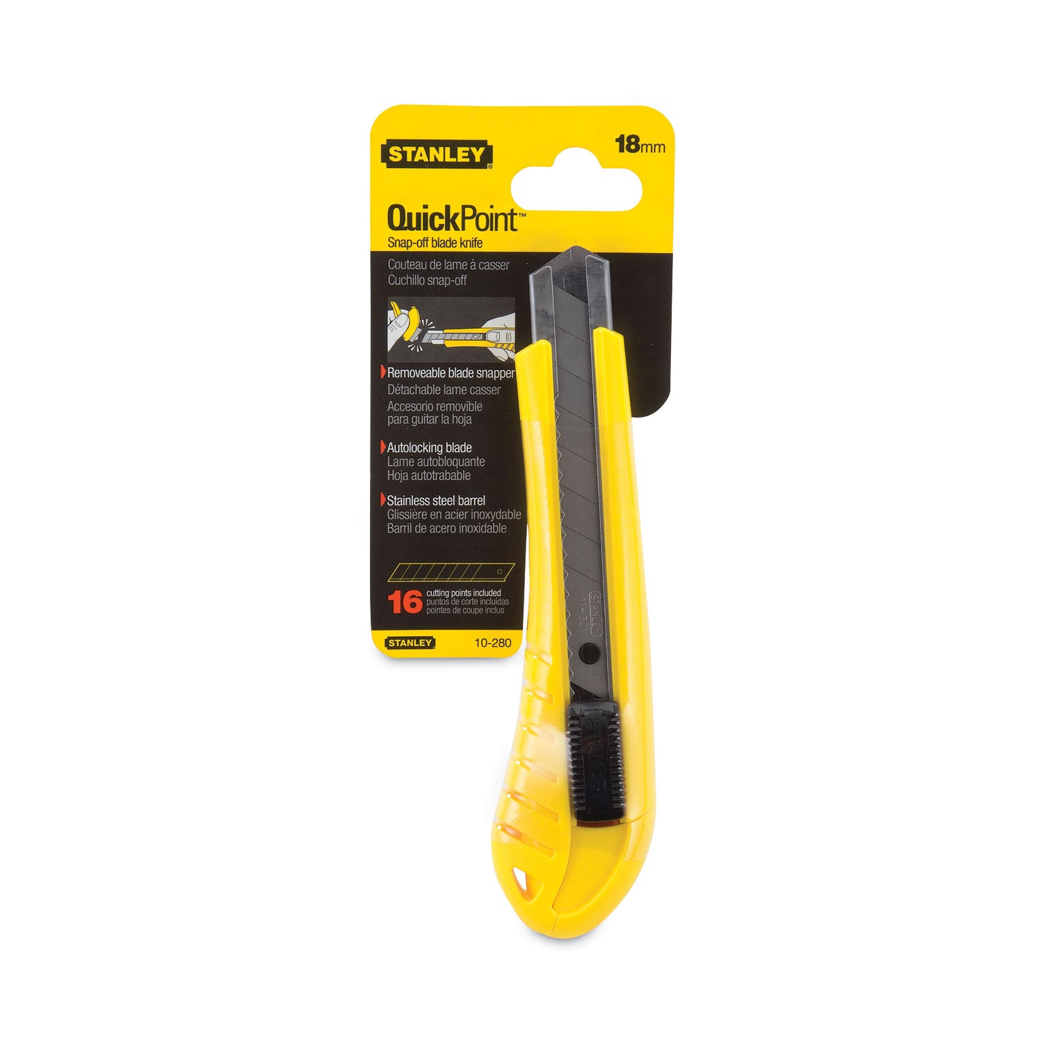 Standard Snap-Off Knife, 18 mm Blade, 6.75" Plastic Handle, Yellow - 