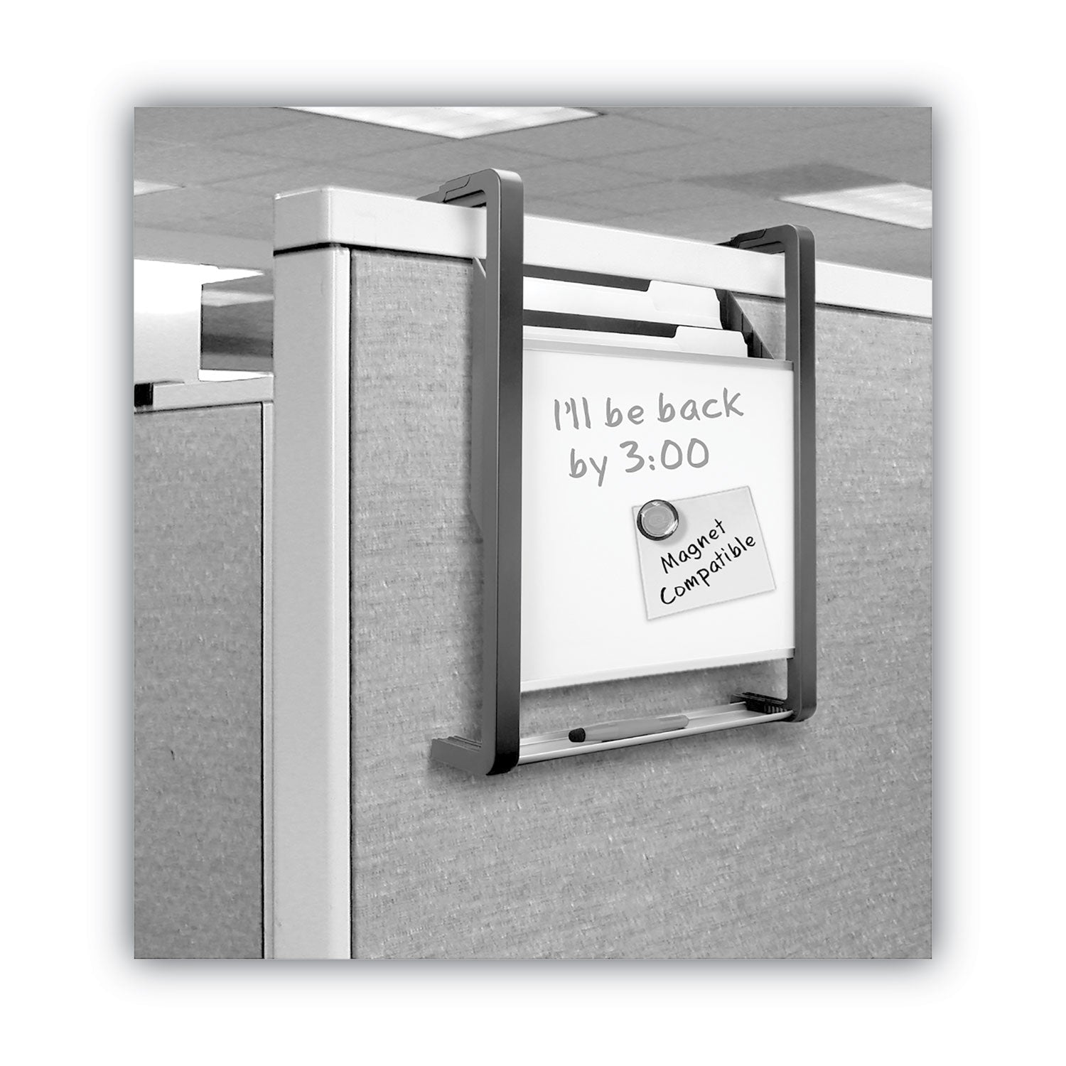 Hanging File Pocket with Dry Erase Board, 3 Sections, Letter Size, 15" x 4", x 20", Black - 