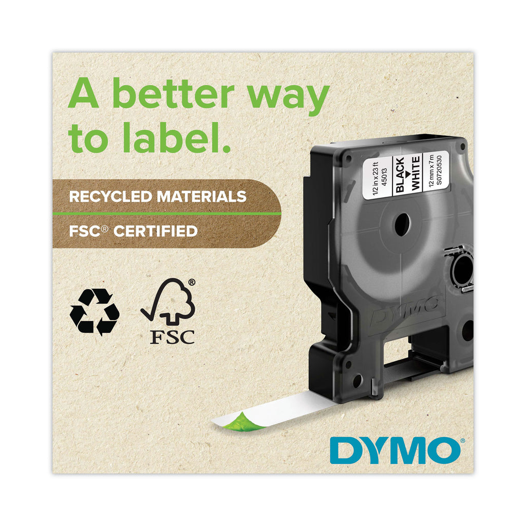 Dymo Rhino Permanent Poly Labels - 1/2" Width - Permanent Adhesive - Thermal Transfer - White, Black - Polyester - 1 Each - Easy Peel
