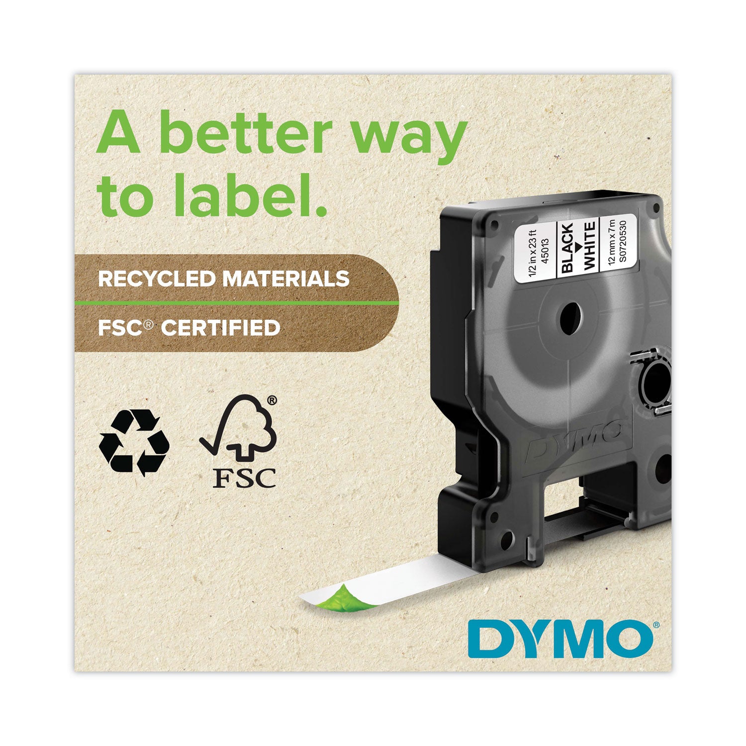 Dymo Rhino Permanent Poly Labels - 1/2" Width - Permanent Adhesive - Thermal Transfer - White, Black - Polyester - 1 Each - Easy Peel