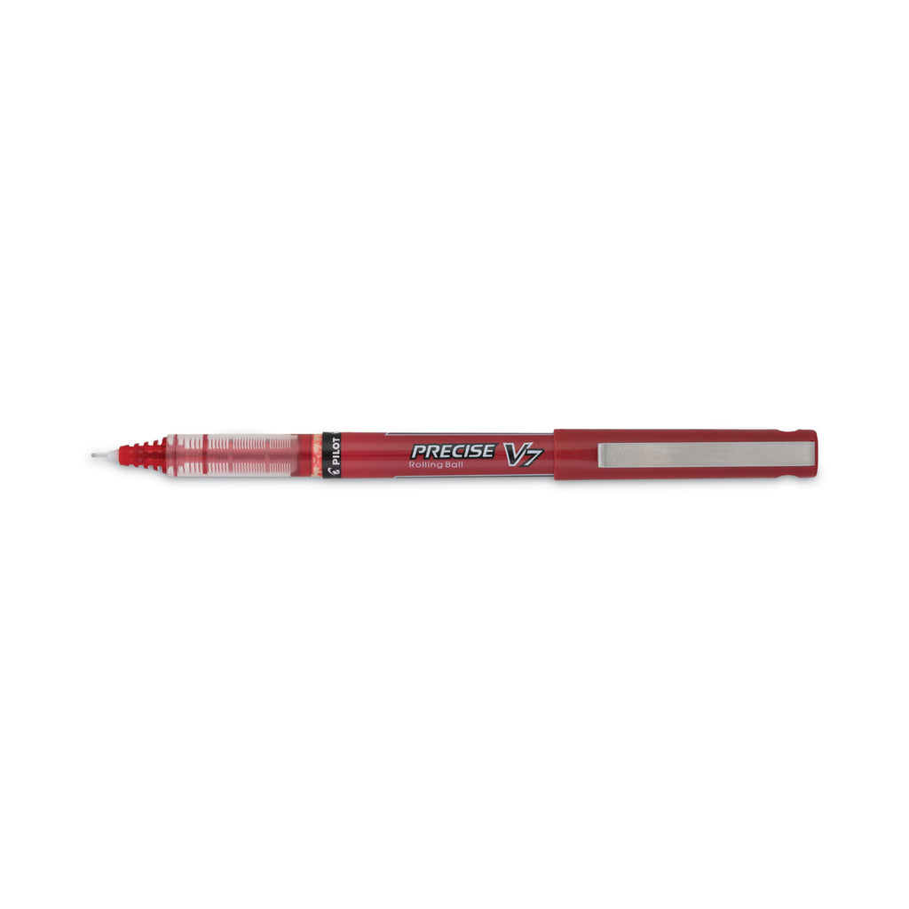 Precise V7 Roller Ball Pen, Stick, Fine 0.7 mm, Red Ink, Red/Clear Barrel, Dozen