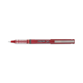 Precise V7 Roller Ball Pen, Stick, Fine 0.7 mm, Red Ink, Red/Clear Barrel, Dozen