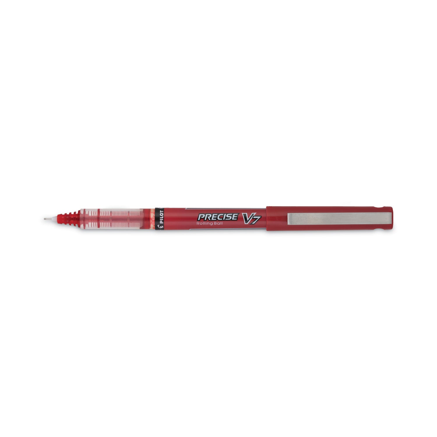 Precise V7 Roller Ball Pen, Stick, Fine 0.7 mm, Red Ink, Red/Clear Barrel, Dozen