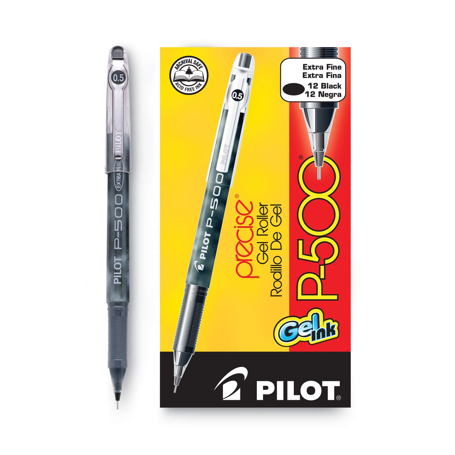 Precise P-500 Gel Pen, Stick, Extra-Fine 0.5 mm, Black Ink, Black Barrel, Dozen