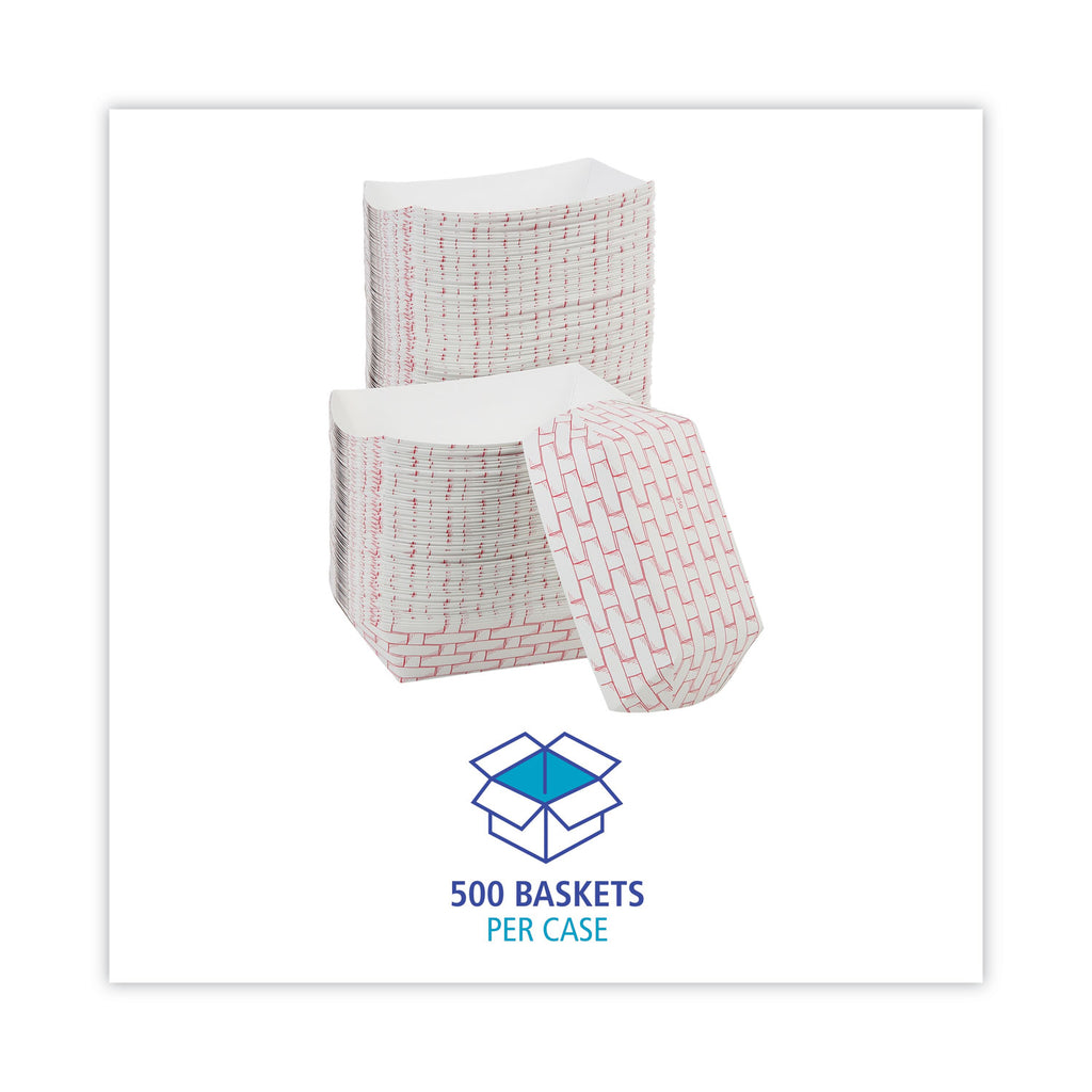 Paper Food Baskets, 2.5 lb Capacity, Red/White, 500/Carton