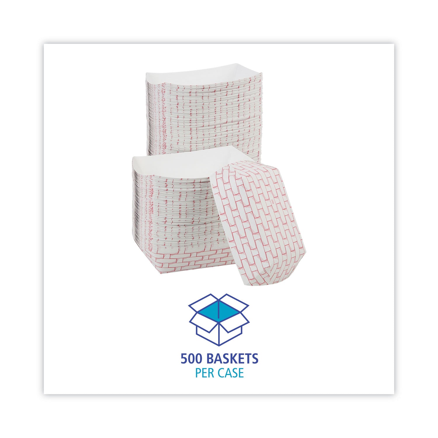 Paper Food Baskets, 2.5 lb Capacity, Red/White, 500/Carton
