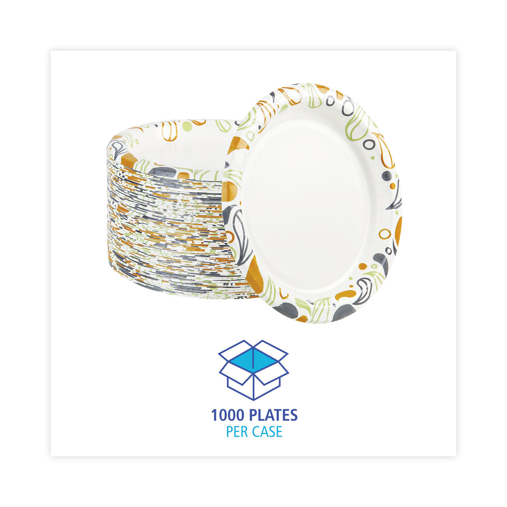 Deerfield Printed Paper Plates, 9" dia, Coated/Soak Proof, Multicolor, 125/Pack, 8 Packs/Carton