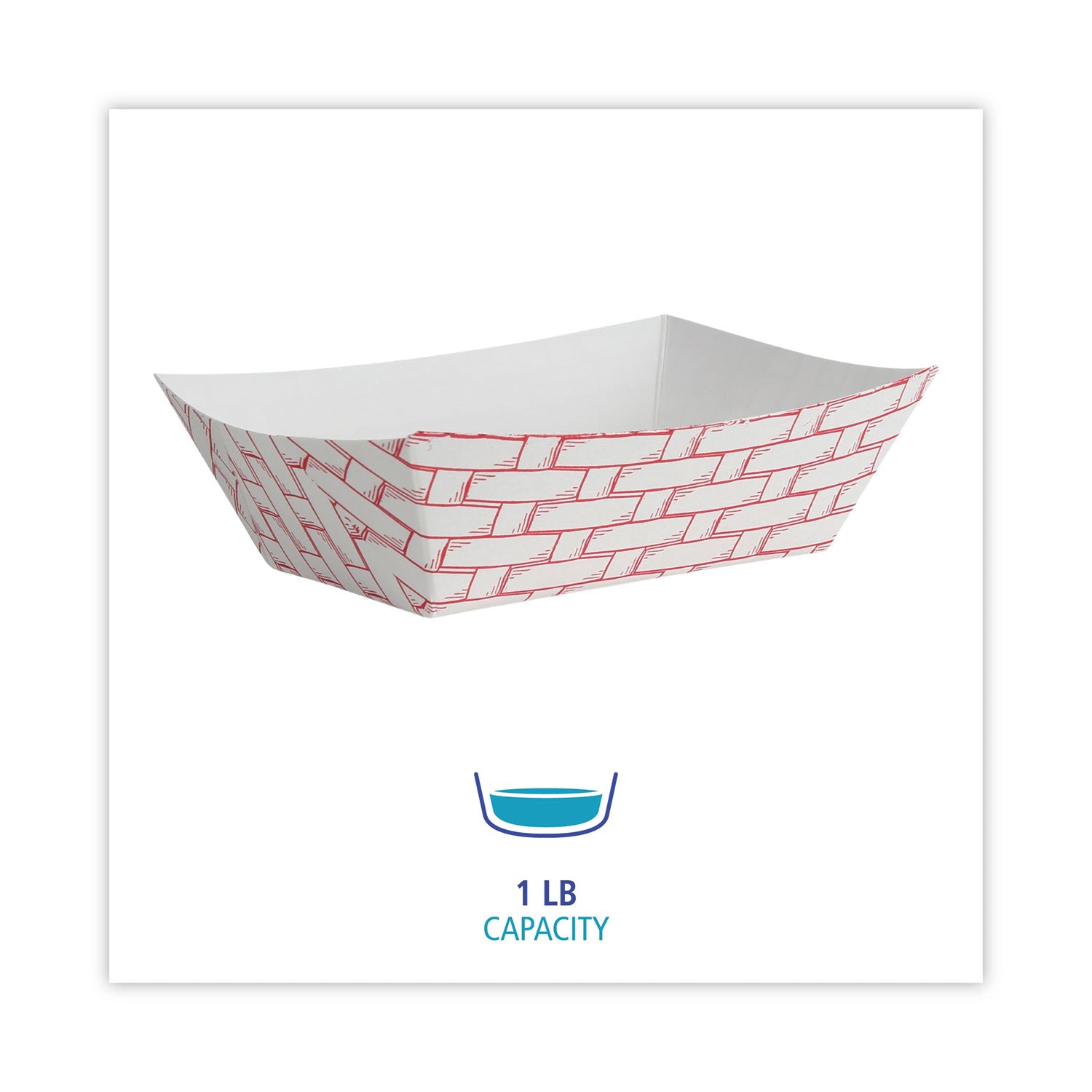 Paper Food Baskets, 1 lb Capacity, Red/White, 1,000/Carton