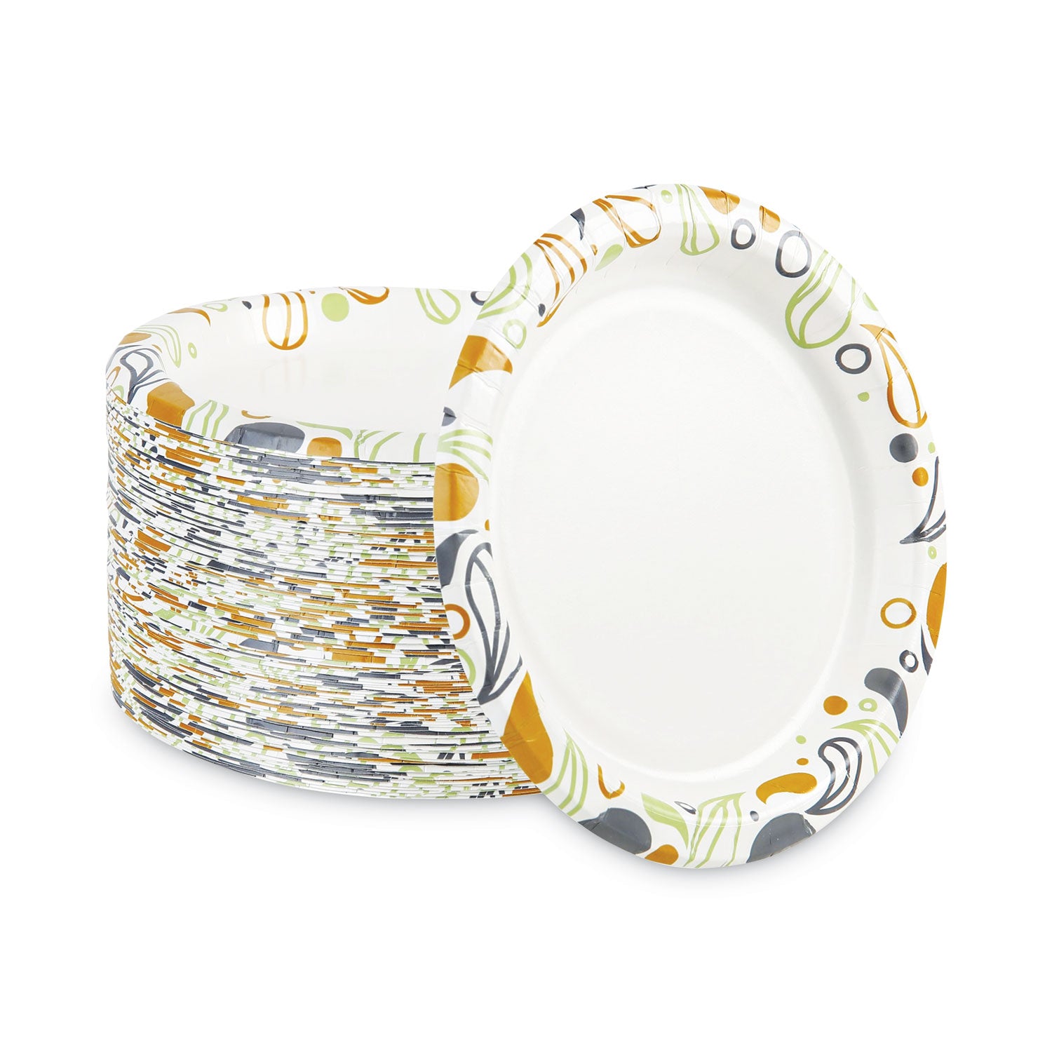 Deerfield Printed Paper Plates, 9" dia, Coated/Soak Proof, Multicolor, 125/Pack, 8 Packs/Carton