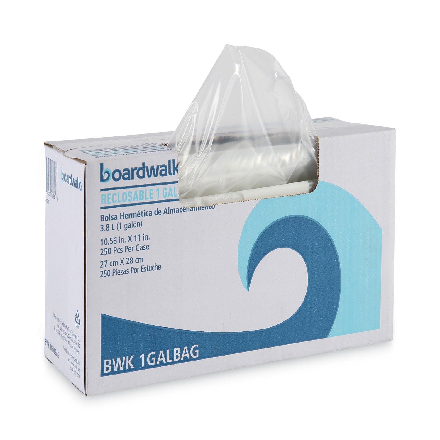 Reclosable Food Storage Bags, 1 gal, 1.75 mil, 10.5" x 11", Clear, 250/Box