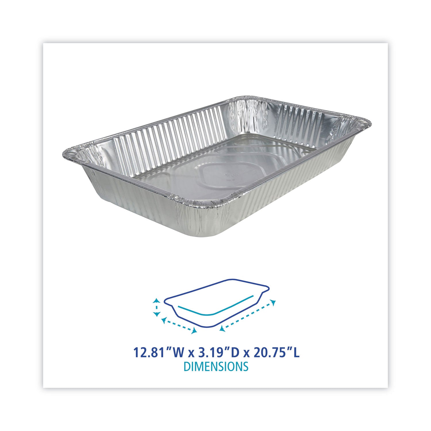 Aluminum Steam Table Pans, Full-Size Deep, 3.19" Deep, 12.81 x 20.75, 50/Carton - 