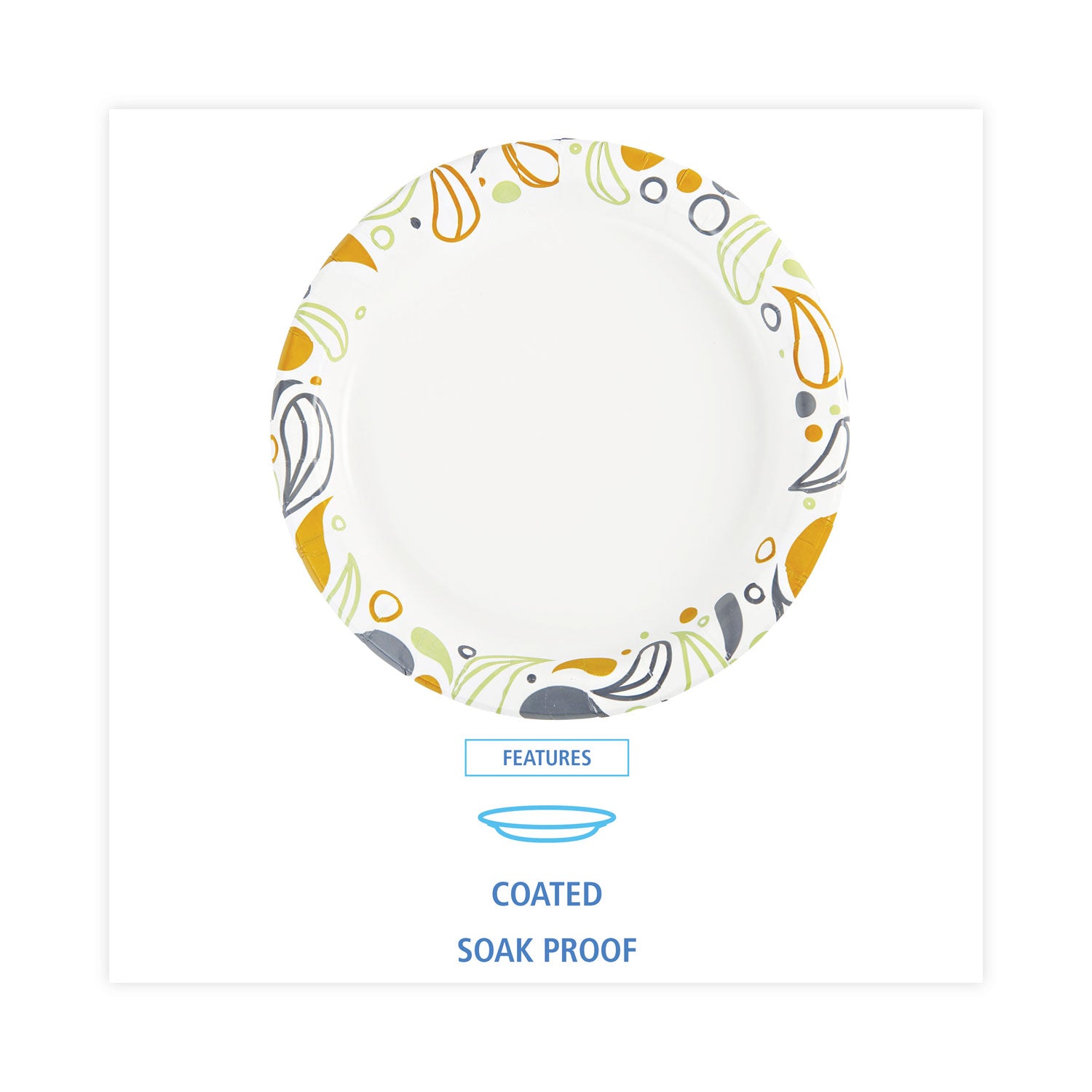 Deerfield Printed Paper Plates, 9" dia, Coated/Soak Proof, Multicolor, 125/Pack, 8 Packs/Carton