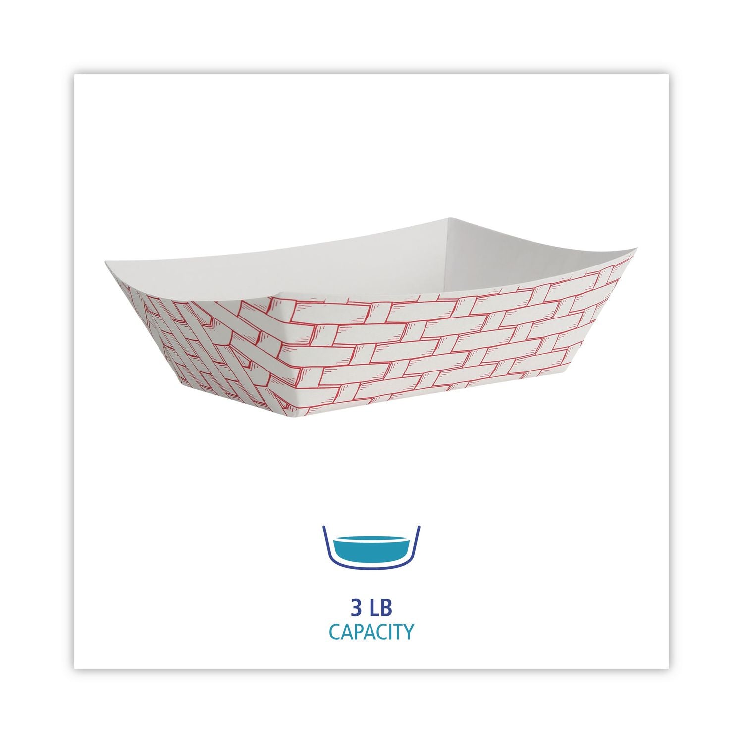 Paper Food Baskets, 3 lb Capacity, Red/White, 500/Carton