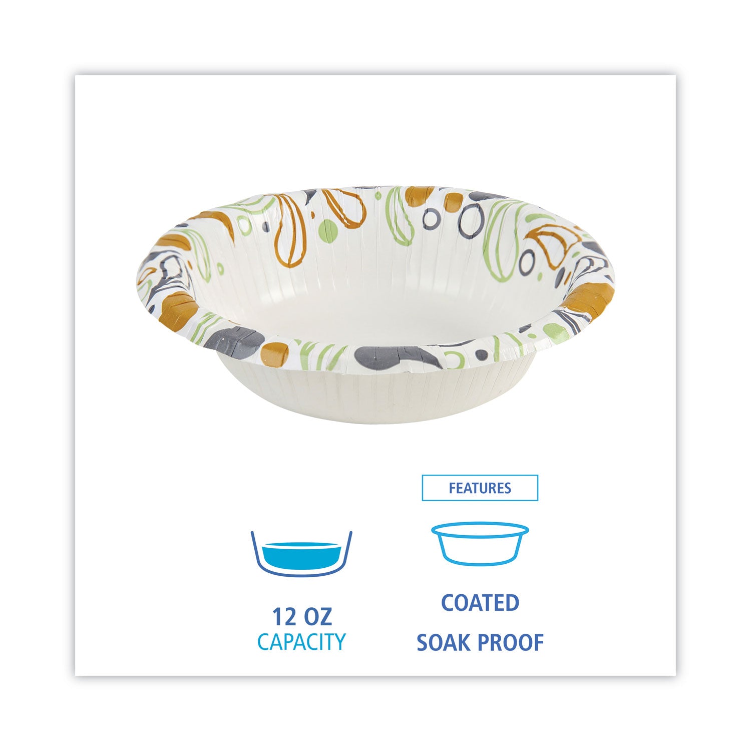 Deerfield Printed Paper Bowl, 12 oz, Coated/Soak Proof, Multicolor, 125/Pack, 8 Packs/Carton