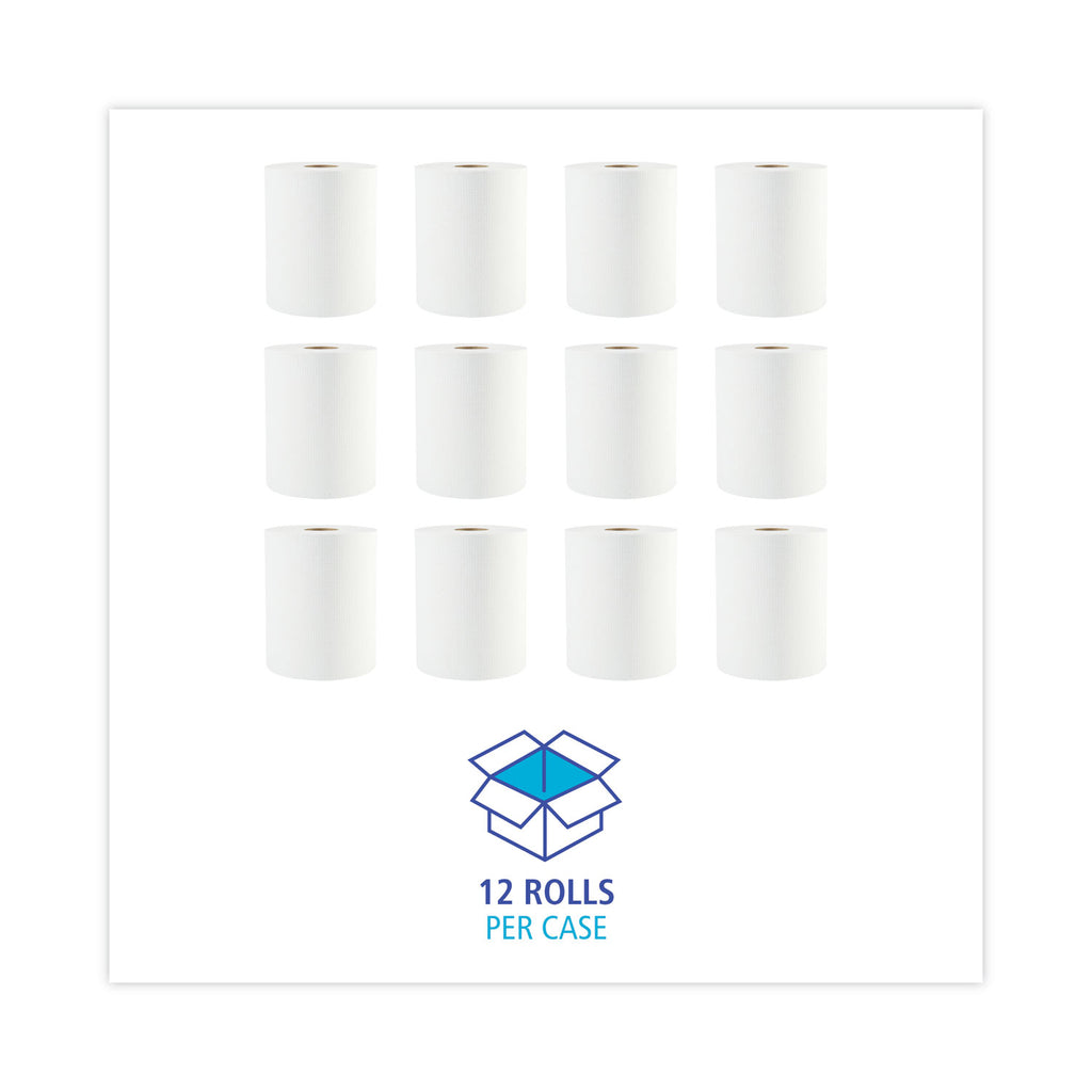 Hardwound Paper Towels, 1-Ply, 8" x 600 ft, White, 2" Core, 12 Rolls/Carton