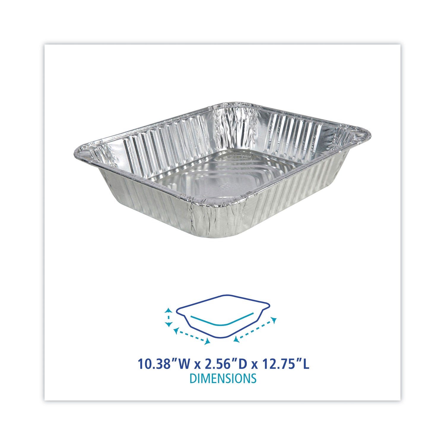 Aluminum Steam Table Pans, Half-Size Deep128 oz., 2.56" Deep, 10.38 x 12.75, 100/Carton