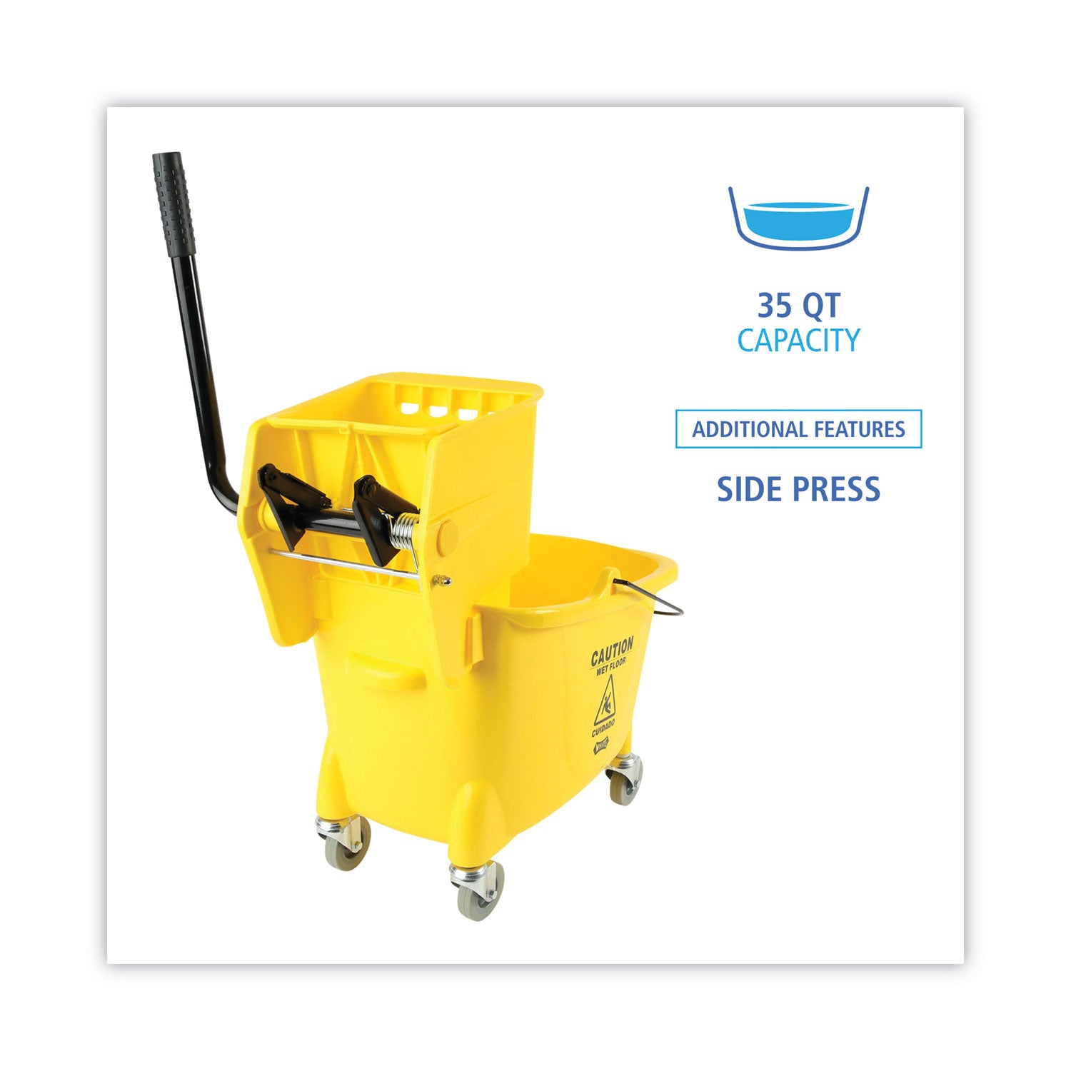 Pro-Pac Side-Squeeze Wringer/Bucket Combo, 8.75 gal, Yellow/Silver - 