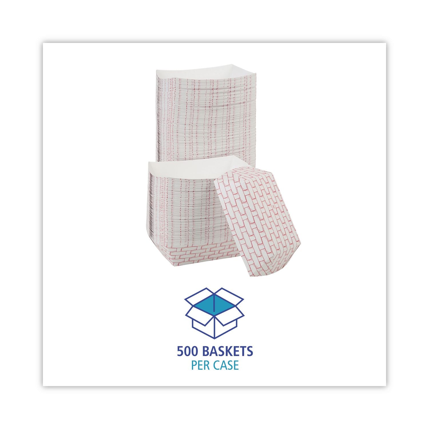 Paper Food Baskets, 3 lb Capacity, Red/White, 500/Carton