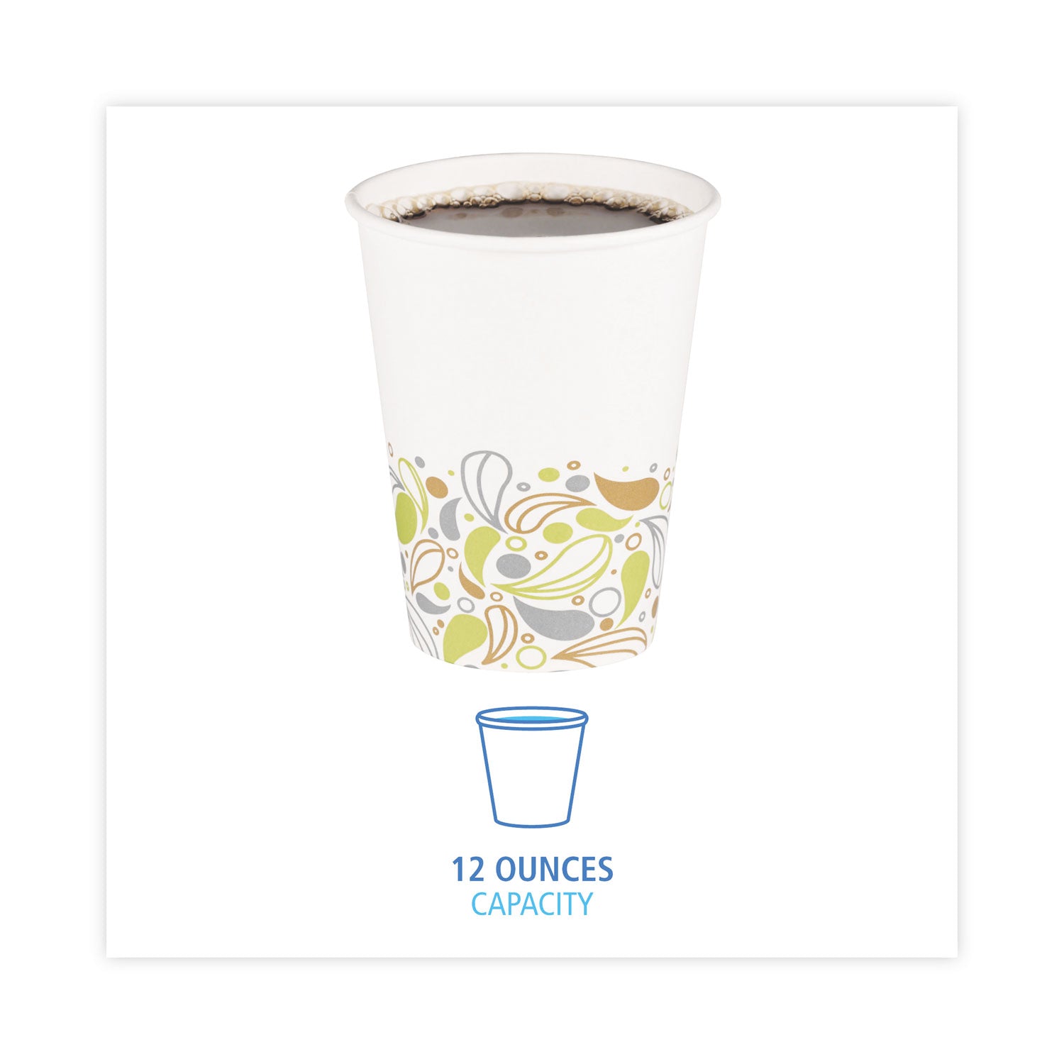 Deerfield Printed Paper Hot Cups, 12 oz, 50 Cups/Sleeve, 20 Sleeves/Carton