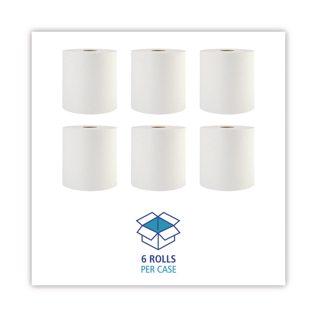 Hardwound Paper Towels, 1-Ply, 8" x 800 ft, White, 6 Rolls/Carton