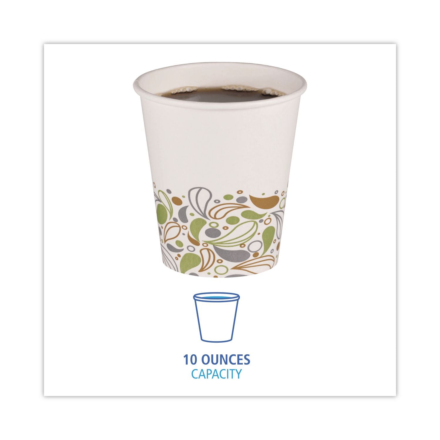 Deerfield Printed Paper Hot Cups, 10 oz, 50 Cups/Sleeve, 20 Sleeves/Carton