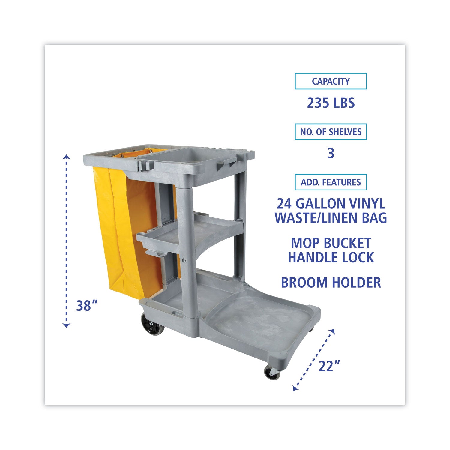 janitors-cart-plastic-4-shelves-1-bin-22-x-44-x-38-gray_bwkjcartgra - 3