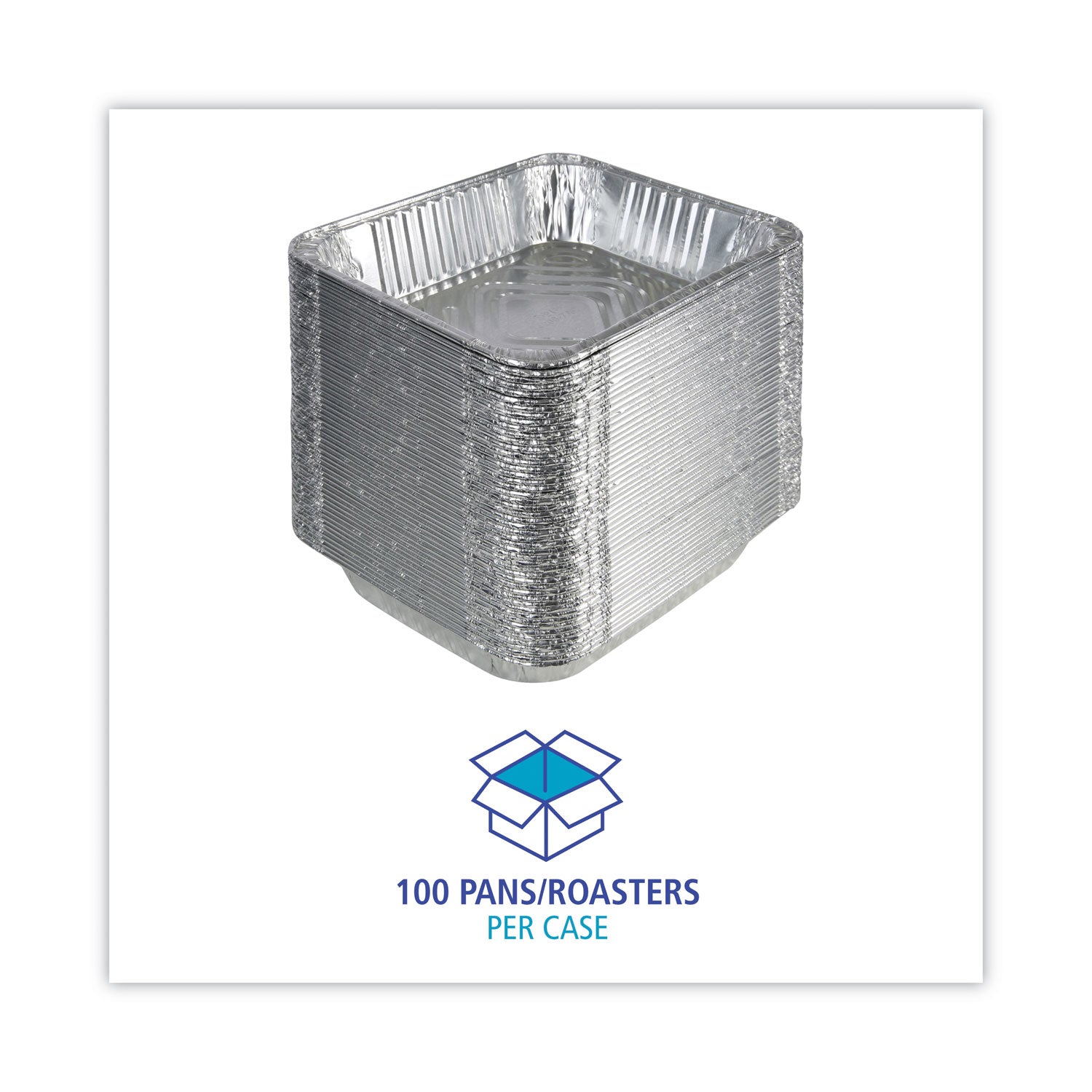 Aluminum Steam Table Pans, Half-Size Deep128 oz., 2.56" Deep, 10.38 x 12.75, 100/Carton