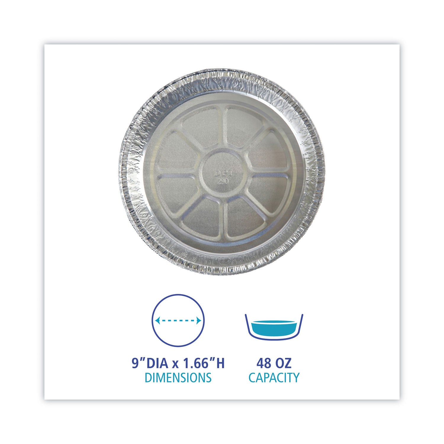 Round Aluminum To-Go Containers, 48 oz, 9" Diameter x 1.66"h, Silver, 500/Carton