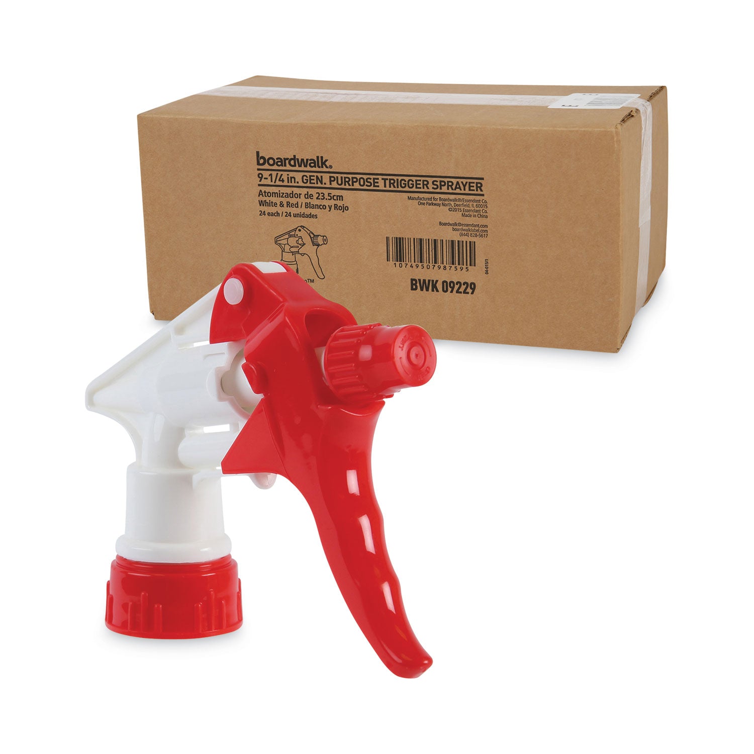 Trigger Sprayer 250, 9.25" Tube Fits 32 oz Bottles, Red/White, 24/Carton - 