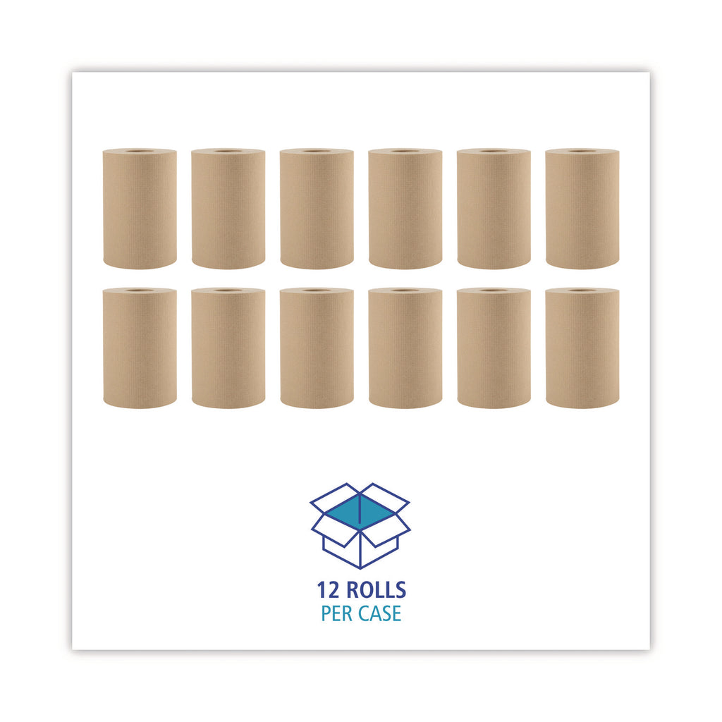 Hardwound Paper Towels, 1-Ply, 8" x 350 ft, Natural, 12 Rolls/Carton