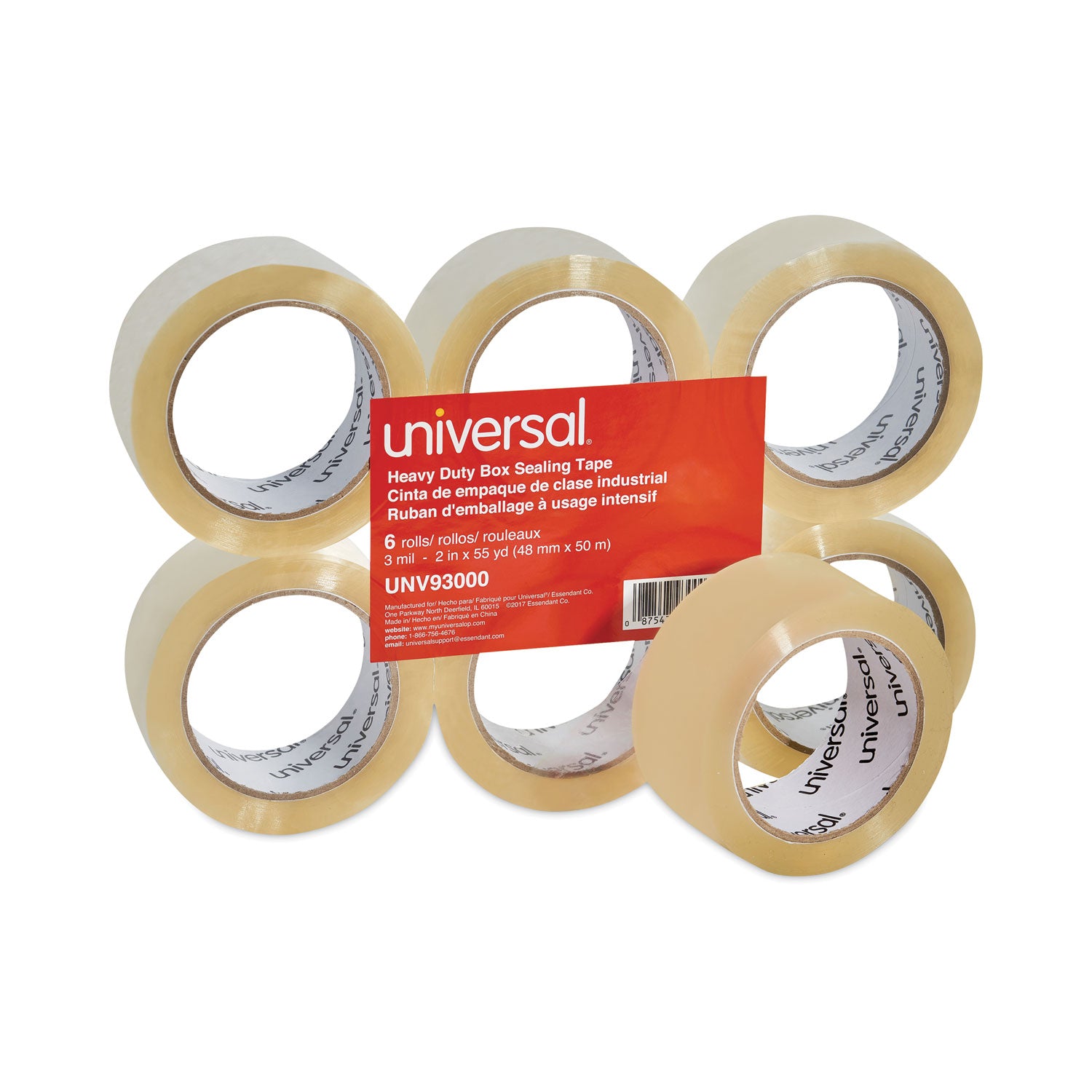 Heavy-Duty Box Sealing Tape, 3" Core, 1.88" x 54.6 yds, Clear, 6/Box - 
