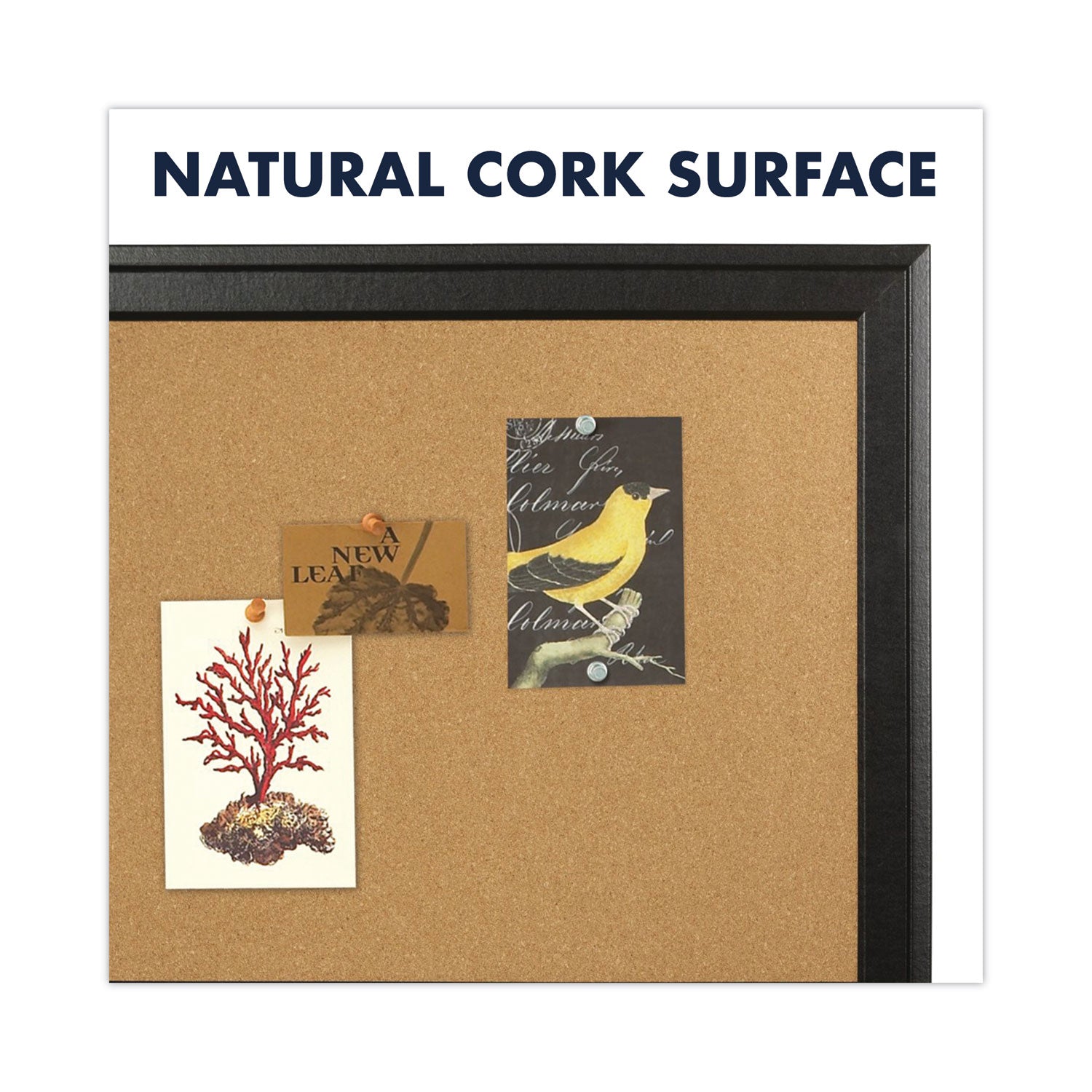Cork Bulletin Board with Black Frame, 17 x 11, Tan Surface