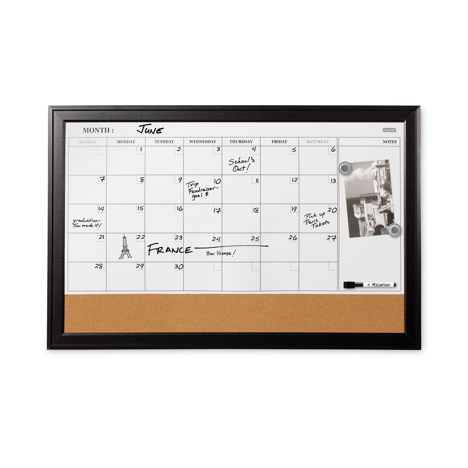 Home Decor Magnetic Combo Dry Erase Board with Cork Board on Bottom, 23 x 17, Tan/White Surface, Espresso Wood Frame