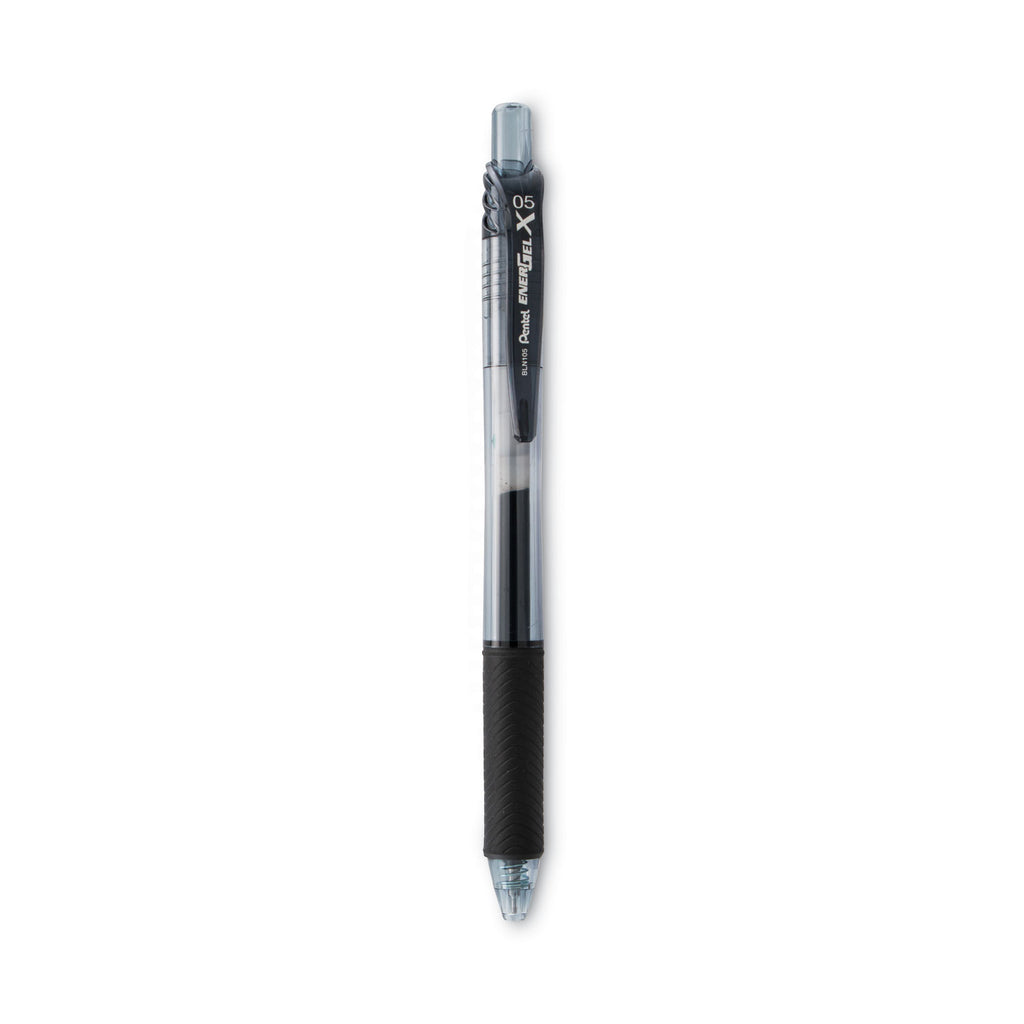 EnerGel-X Gel Pen, Retractable, Fine 0.5 mm Needle Tip, Black Ink, Clear/Black Barrel, Dozen - 