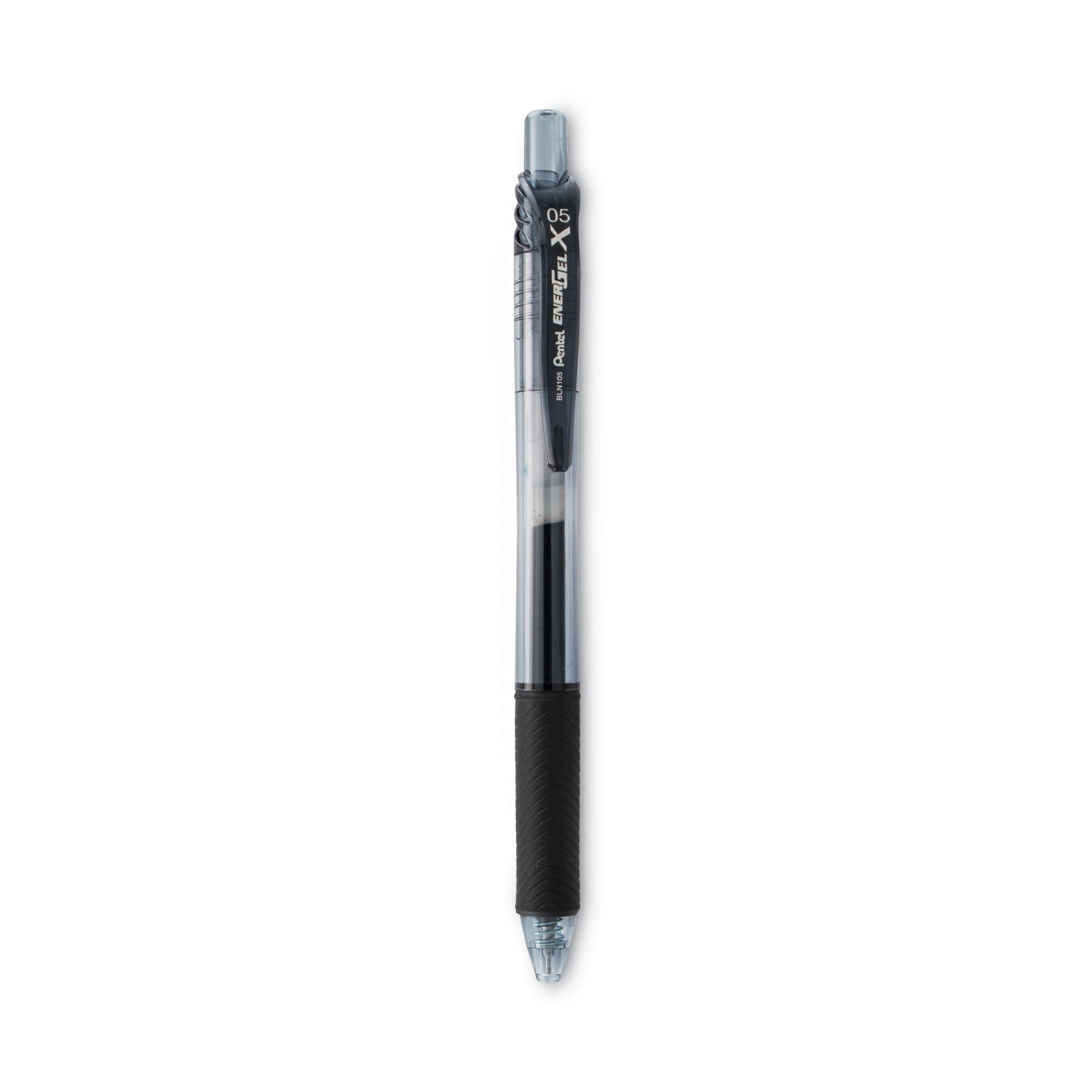 EnerGel-X Gel Pen, Retractable, Fine 0.5 mm Needle Tip, Black Ink, Clear/Black Barrel, Dozen - 