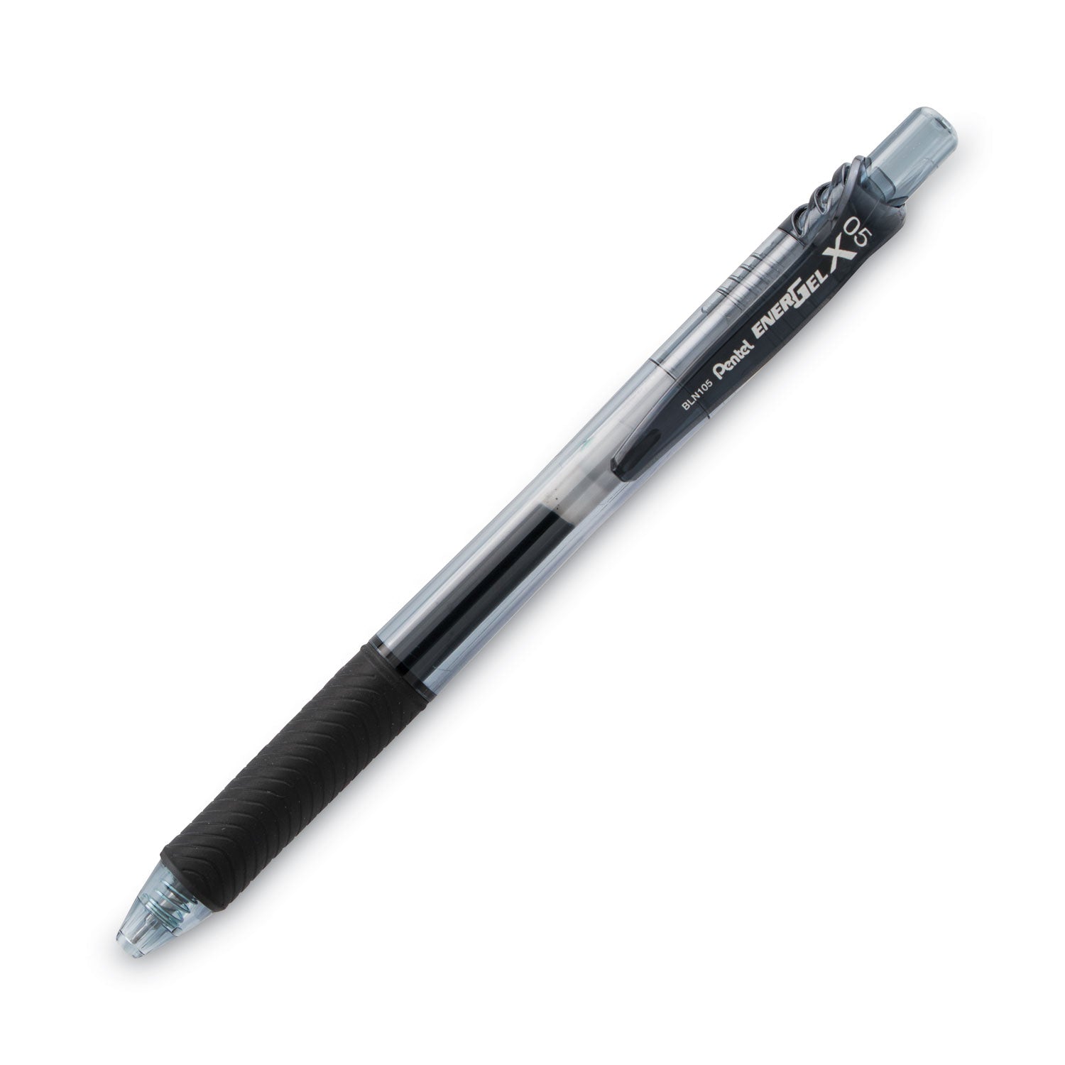 EnerGel-X Gel Pen, Retractable, Fine 0.5 mm Needle Tip, Black Ink, Clear/Black Barrel, Dozen - 