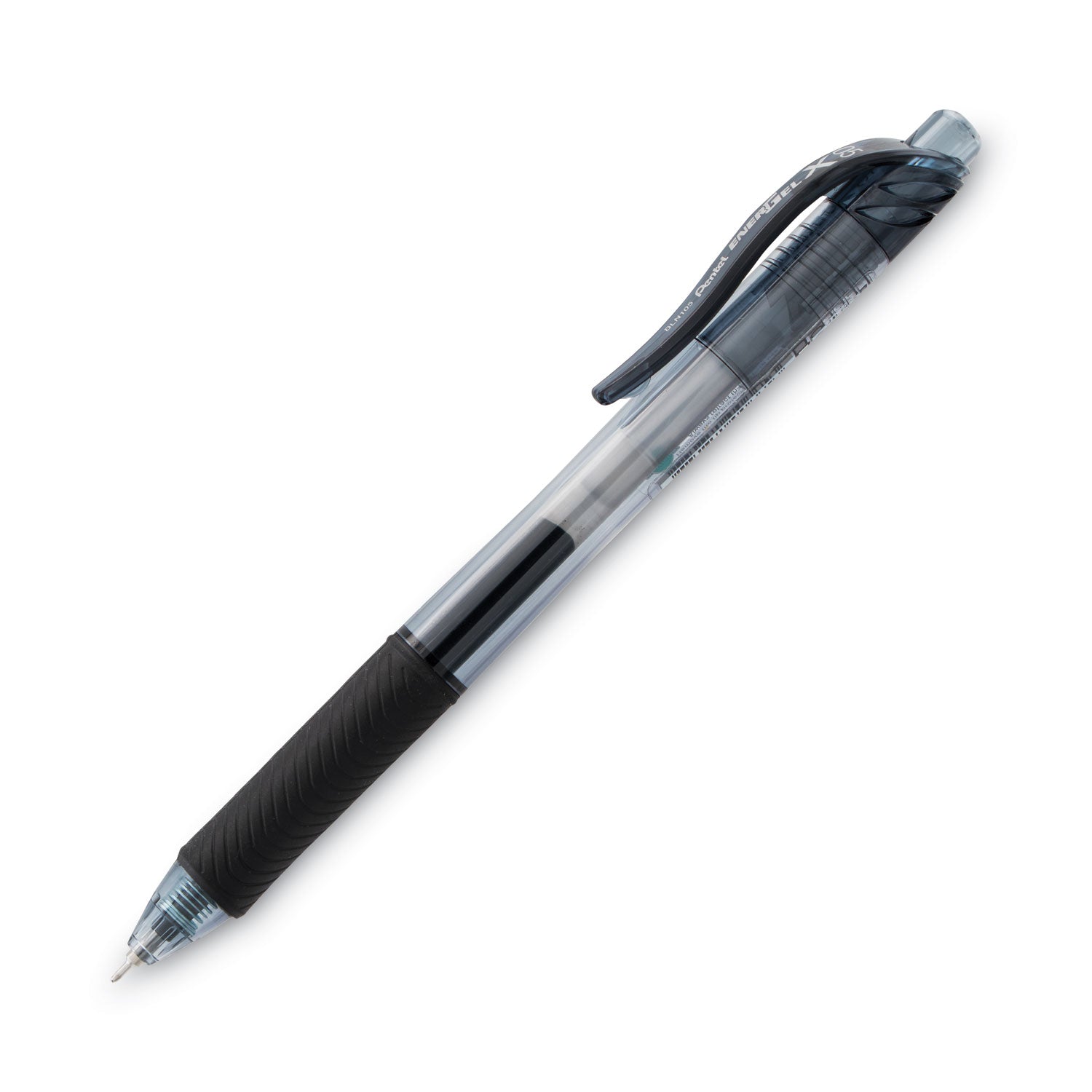 EnerGel-X Gel Pen, Retractable, Fine 0.5 mm Needle Tip, Black Ink, Clear/Black Barrel, Dozen - 