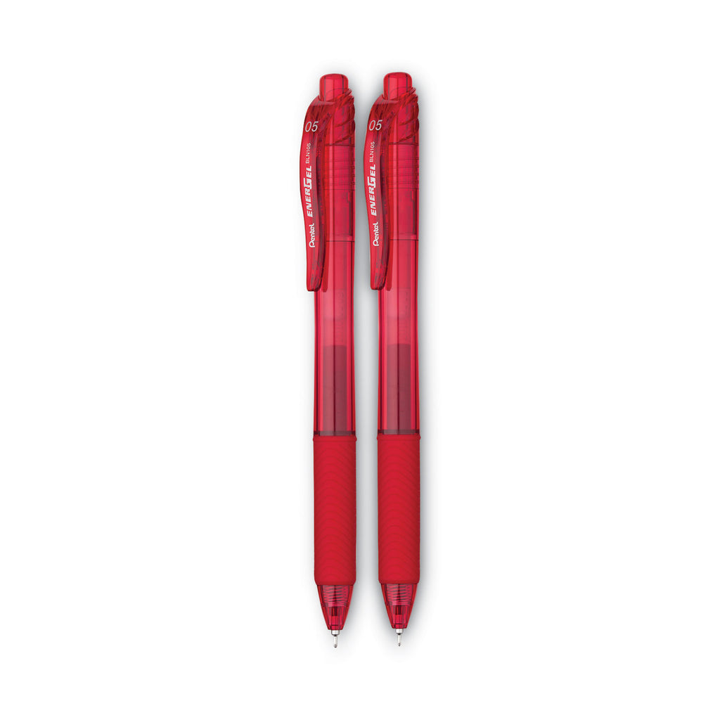 EnerGel-X Gel Pen, Retractable, Fine 0.5 mm Needle Tip, Red Ink, Translucent Red/Red Barrel, Dozen - 