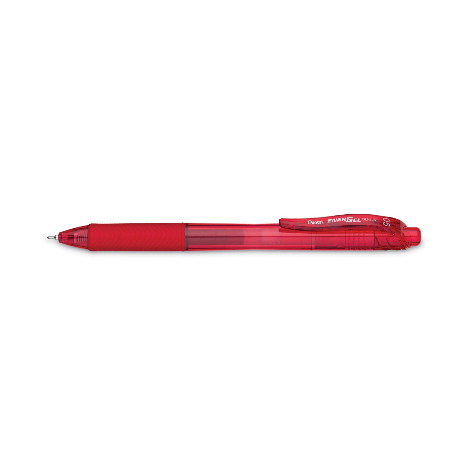 EnerGel-X Gel Pen, Retractable, Fine 0.5 mm Needle Tip, Red Ink, Translucent Red/Red Barrel, Dozen - 