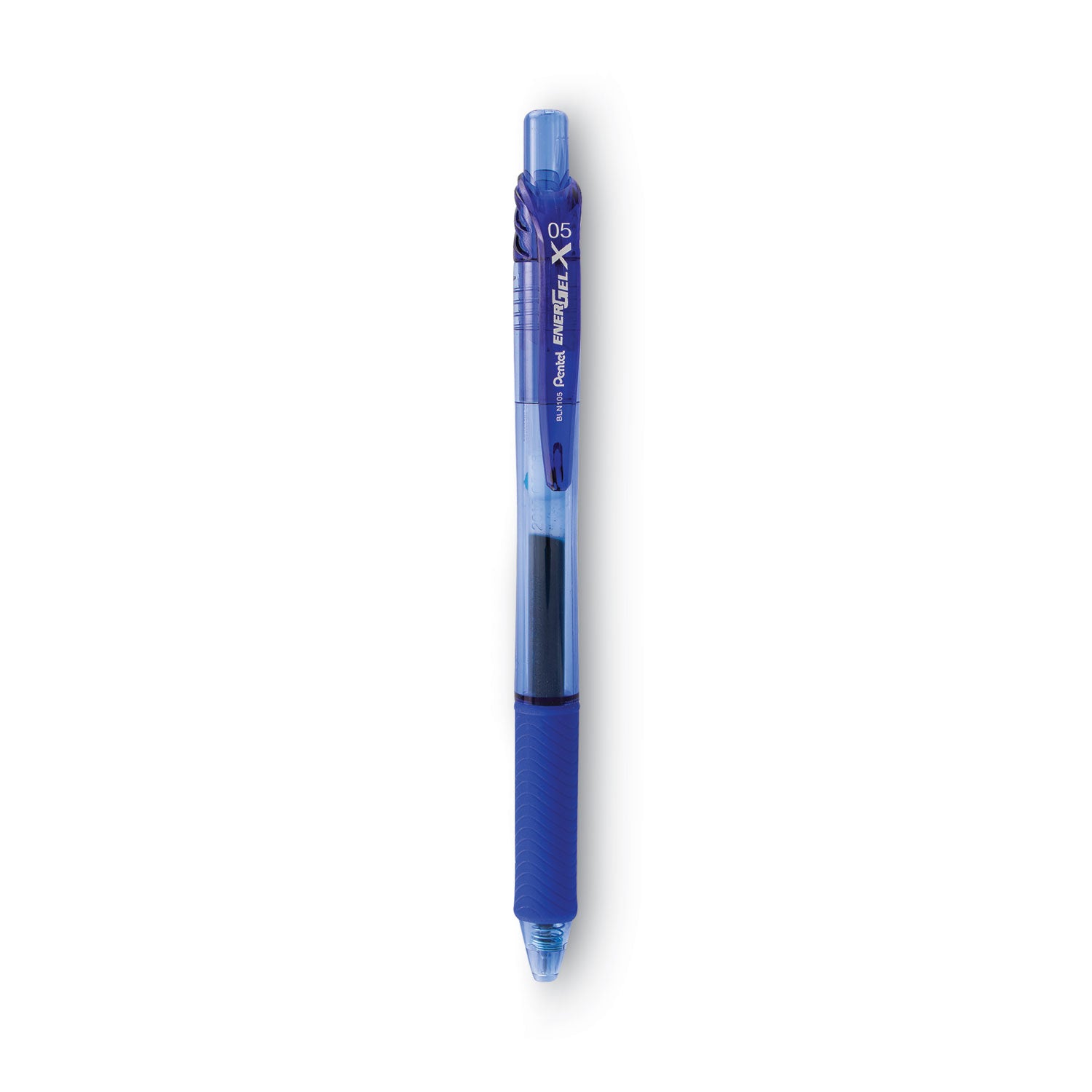 EnerGel-X Gel Pen, Retractable, Fine 0.5 mm Needle Tip, Blue Ink, Translucent Blue/Blue Barrel, Dozen - 