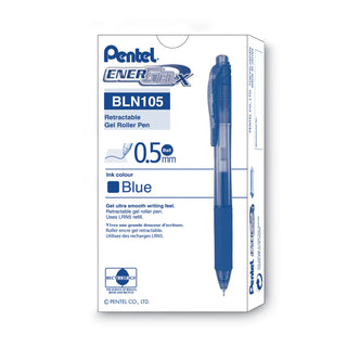 EnerGel-X Gel Pen, Retractable, Fine 0.5 mm Needle Tip, Blue Ink, Translucent Blue/Blue Barrel, Dozen - 