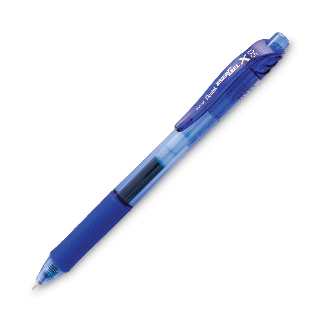 EnerGel-X Gel Pen, Retractable, Fine 0.5 mm Needle Tip, Blue Ink, Translucent Blue/Blue Barrel, Dozen - 
