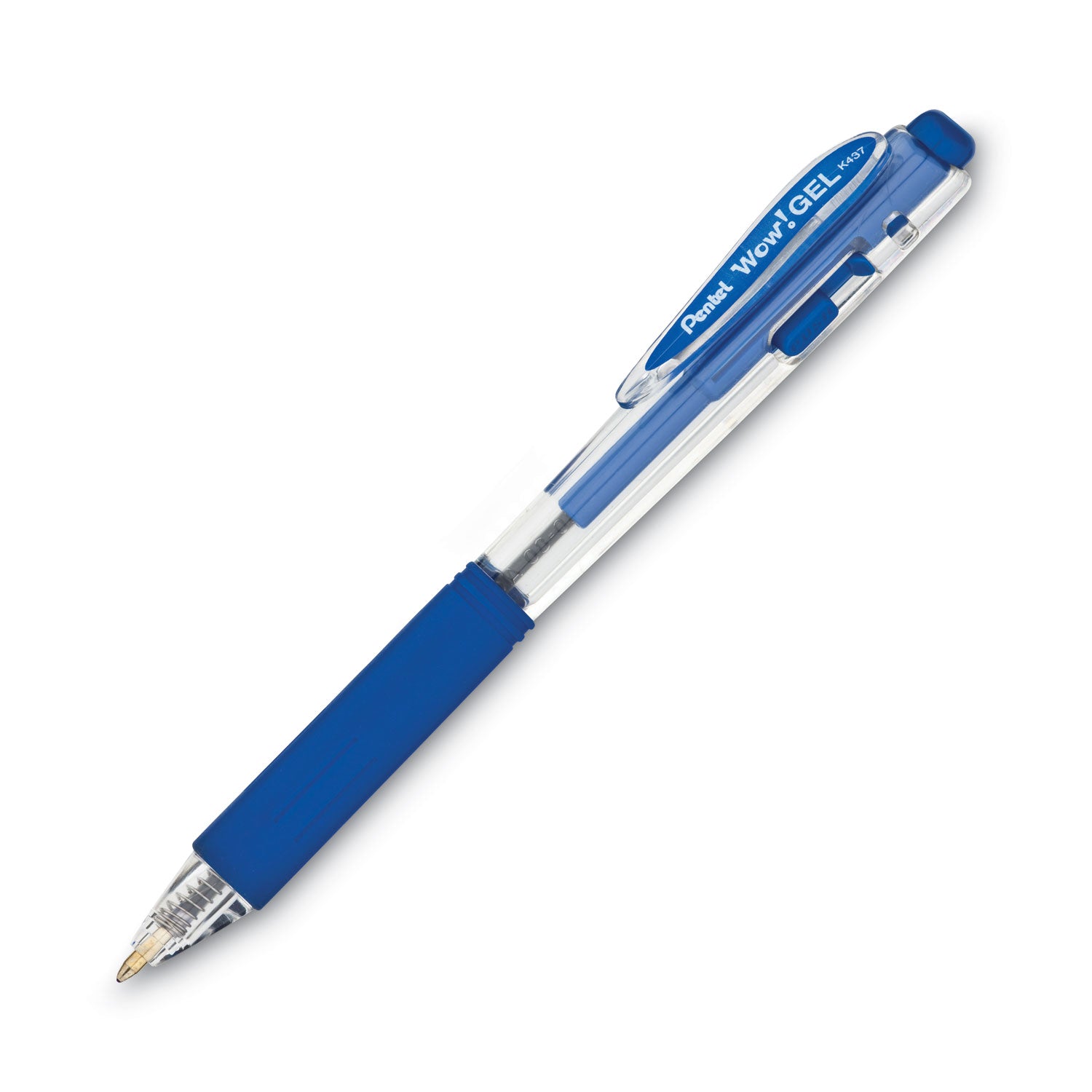 WOW! Gel Pen, Retractable, Medium 0.7 mm, Blue Ink, Clear/Blue Barrel, Dozen