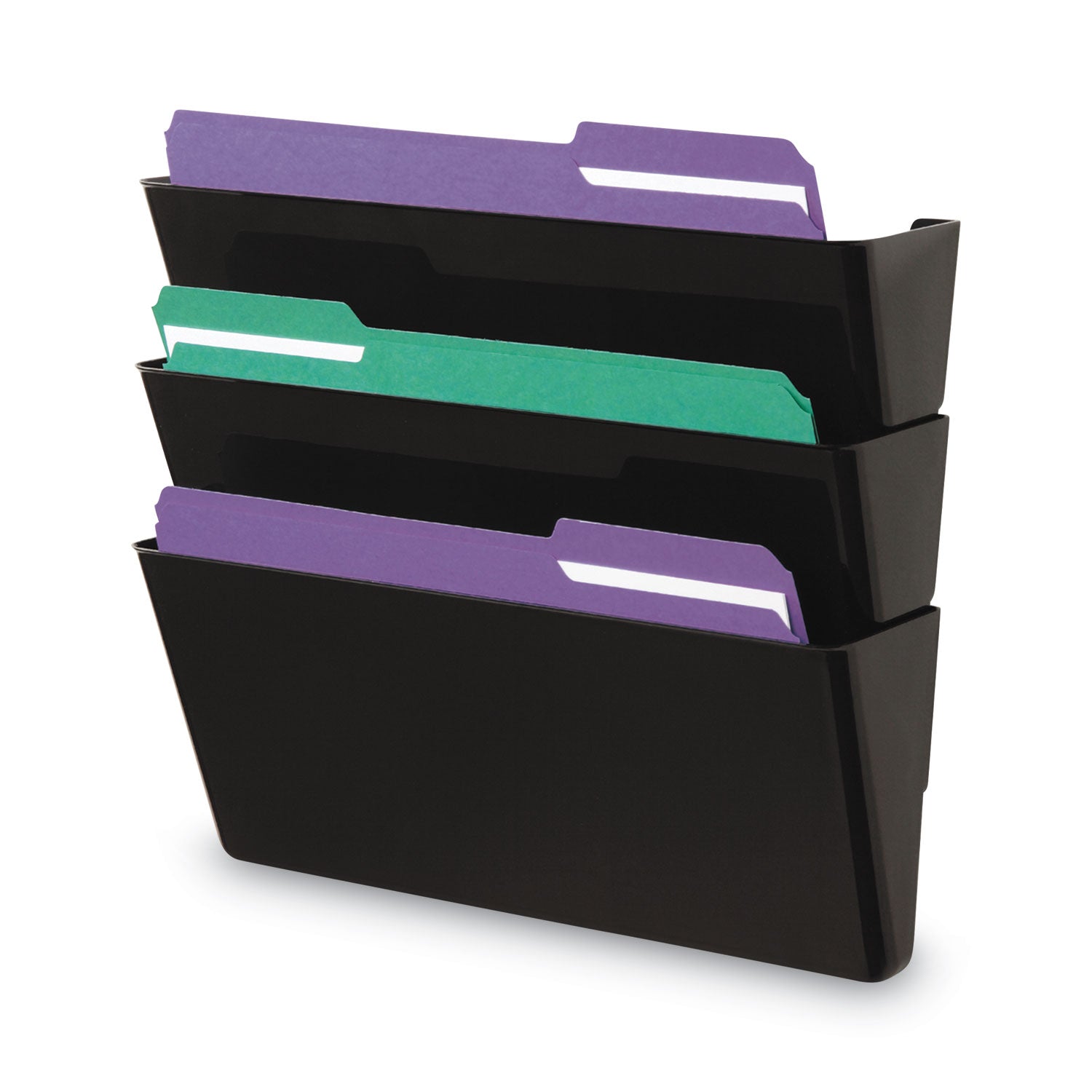 Wall File Pockets, 3 Sections, Letter Size,13" x 4.13" x 14.5", Black, 3/Pack - 