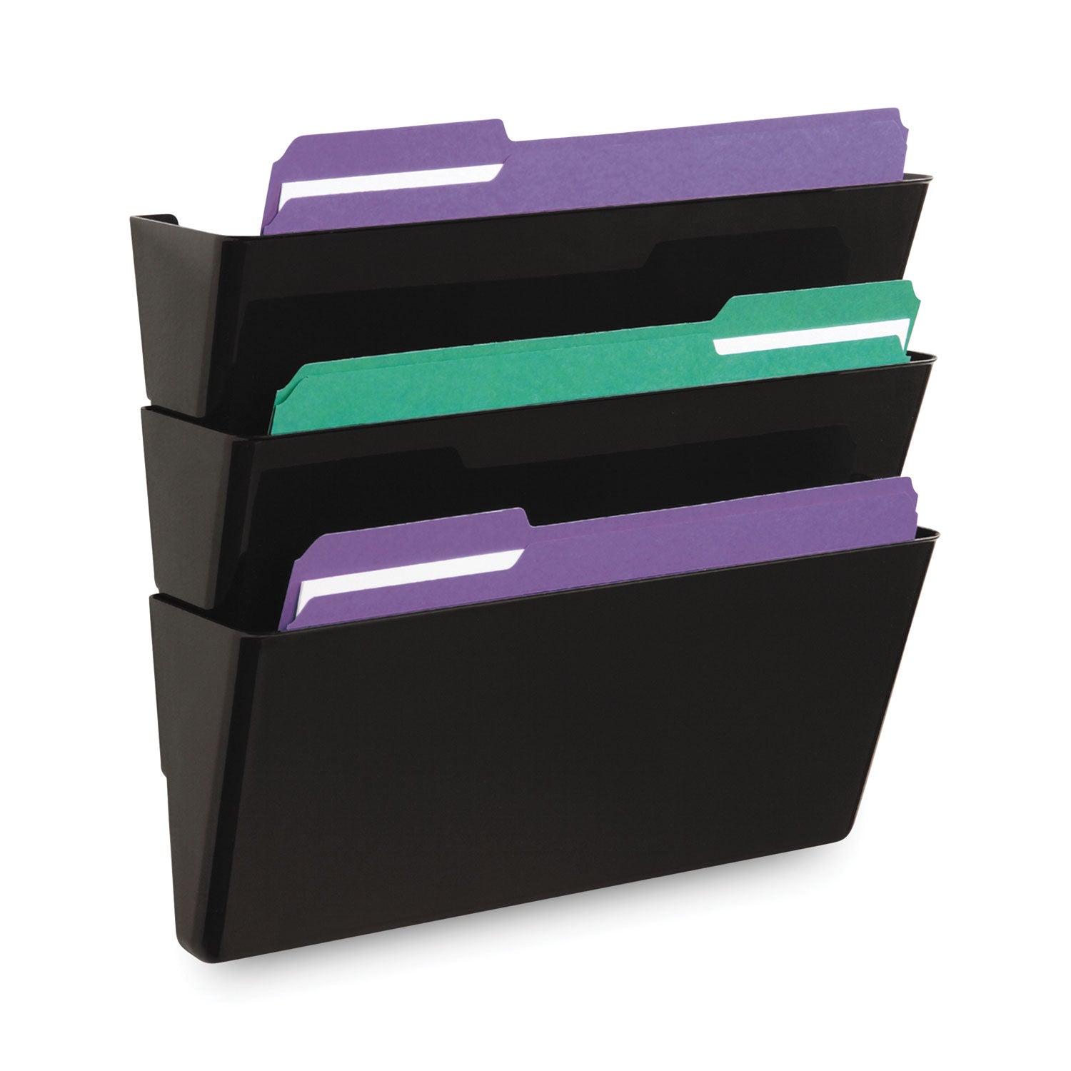 Wall File Pockets, 3 Sections, Letter Size,13" x 4.13" x 14.5", Black, 3/Pack - 